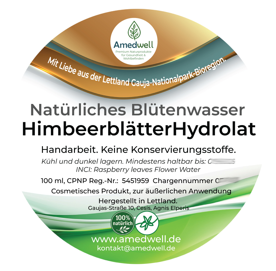 Natürliches Blütenwasser HimbeerblätterHydrolat. 100 ML.
