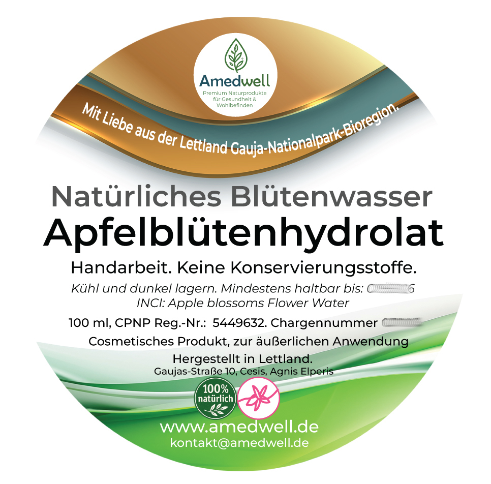 Natürliches Blütenwasser Apfelblütenhydrolat. 100 ML.