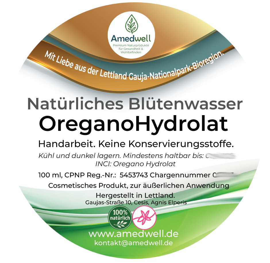 Natürliches Blütenwasser OreganoHydrolat. 100 ML.