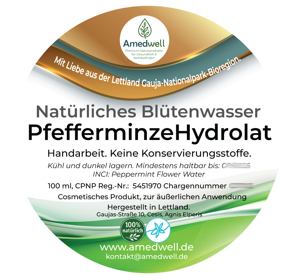 Natürliches Blütenwasser PfefferminzeHydrolat. 100 ML.