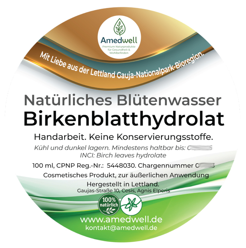 Natürliches Birkenblätter Wasser – Hydrolat. 100 ML.