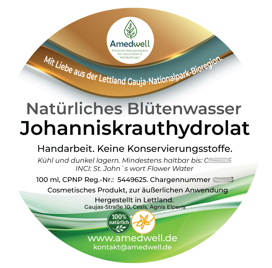 Natürliches Blütenwasser Johanniskrauthydrolat. 100 ML.