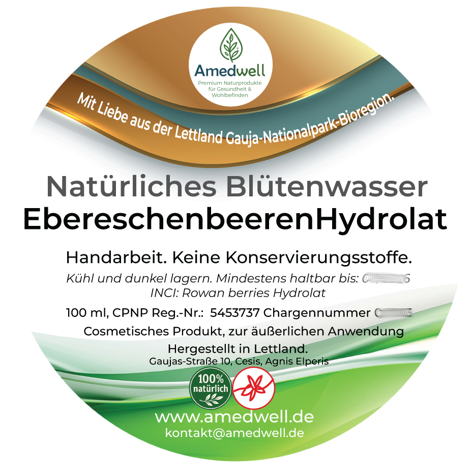 Natürliches Blütenwasser EbereschenbeerenHydrolat. 100 ML.