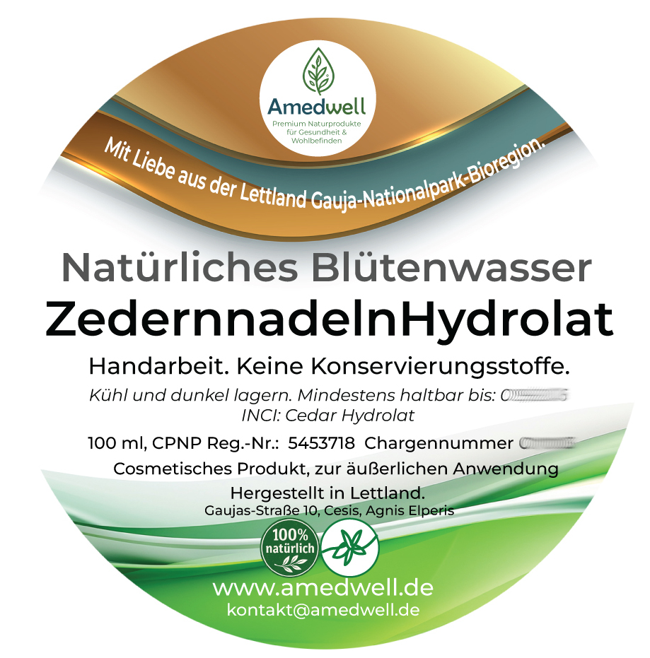 Natürliches Blütenwasser ZedernnadelnHydrolat. 100 ML.