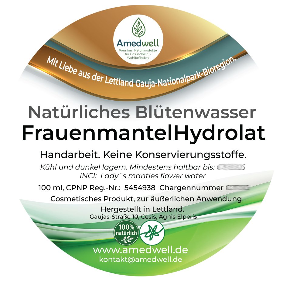 Natürliches Blütenwasser FrauenmantelHydrolat. 100 ML.