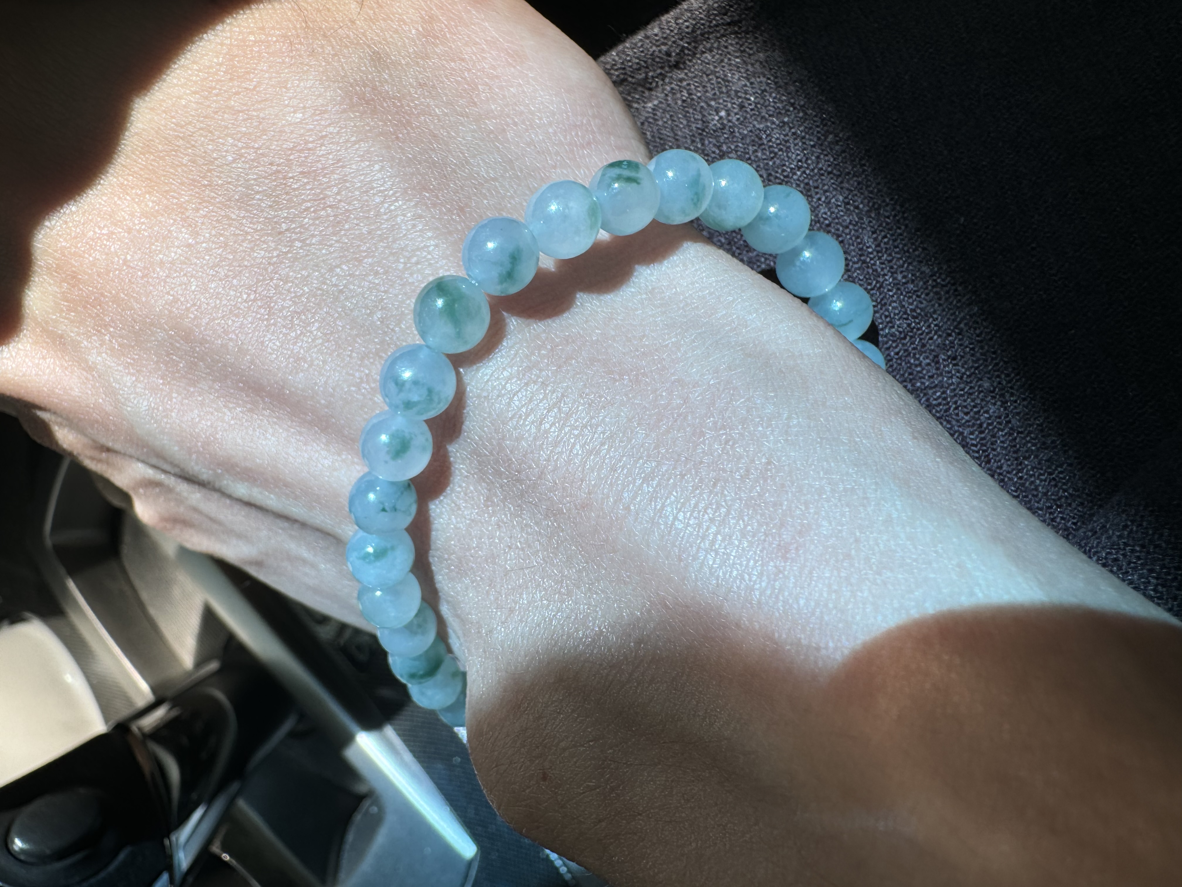 Green Florals 6mm Jadeite Beaded Bracelet