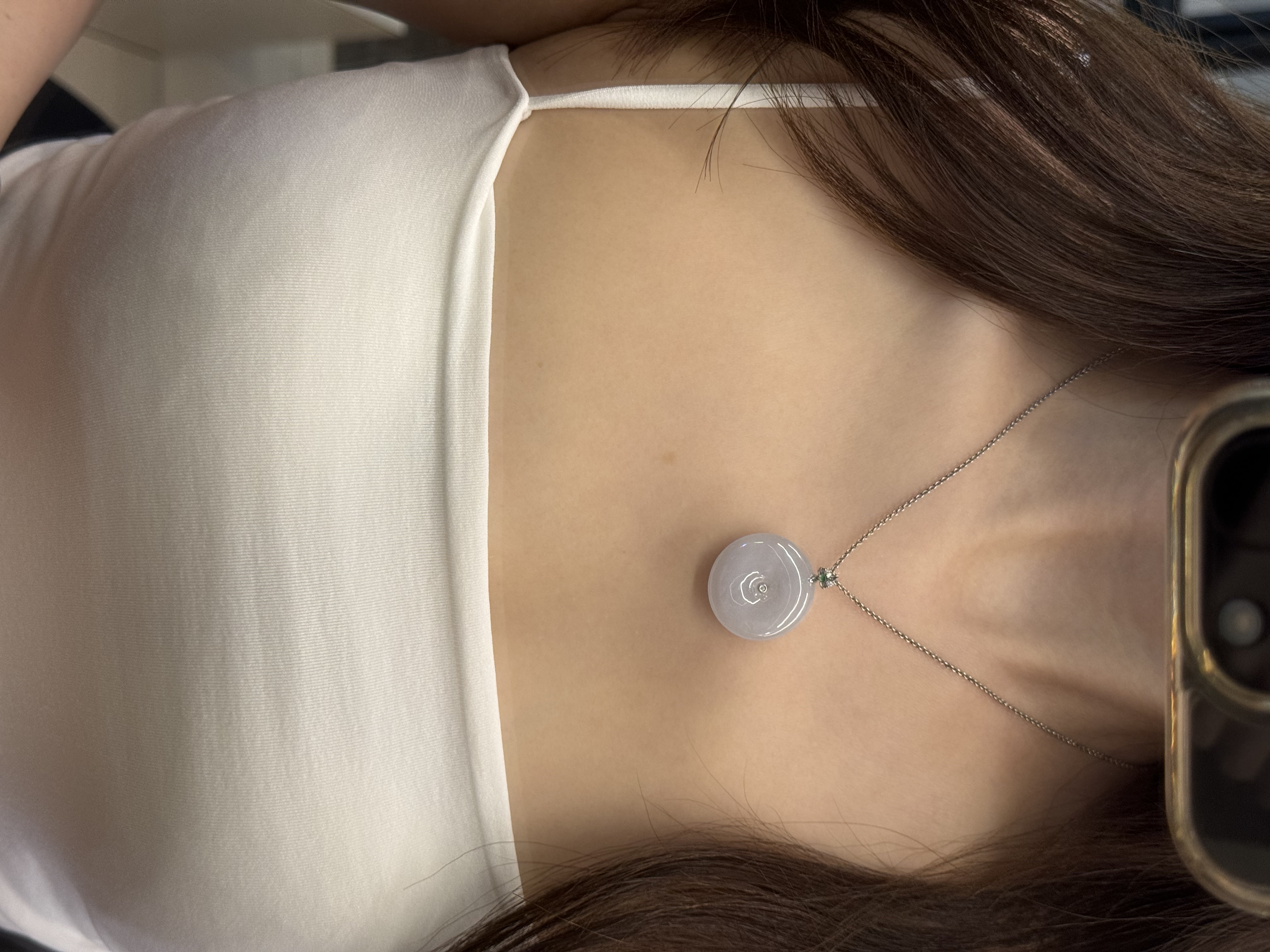 White Round Buckle Jadeite Pendant 18K