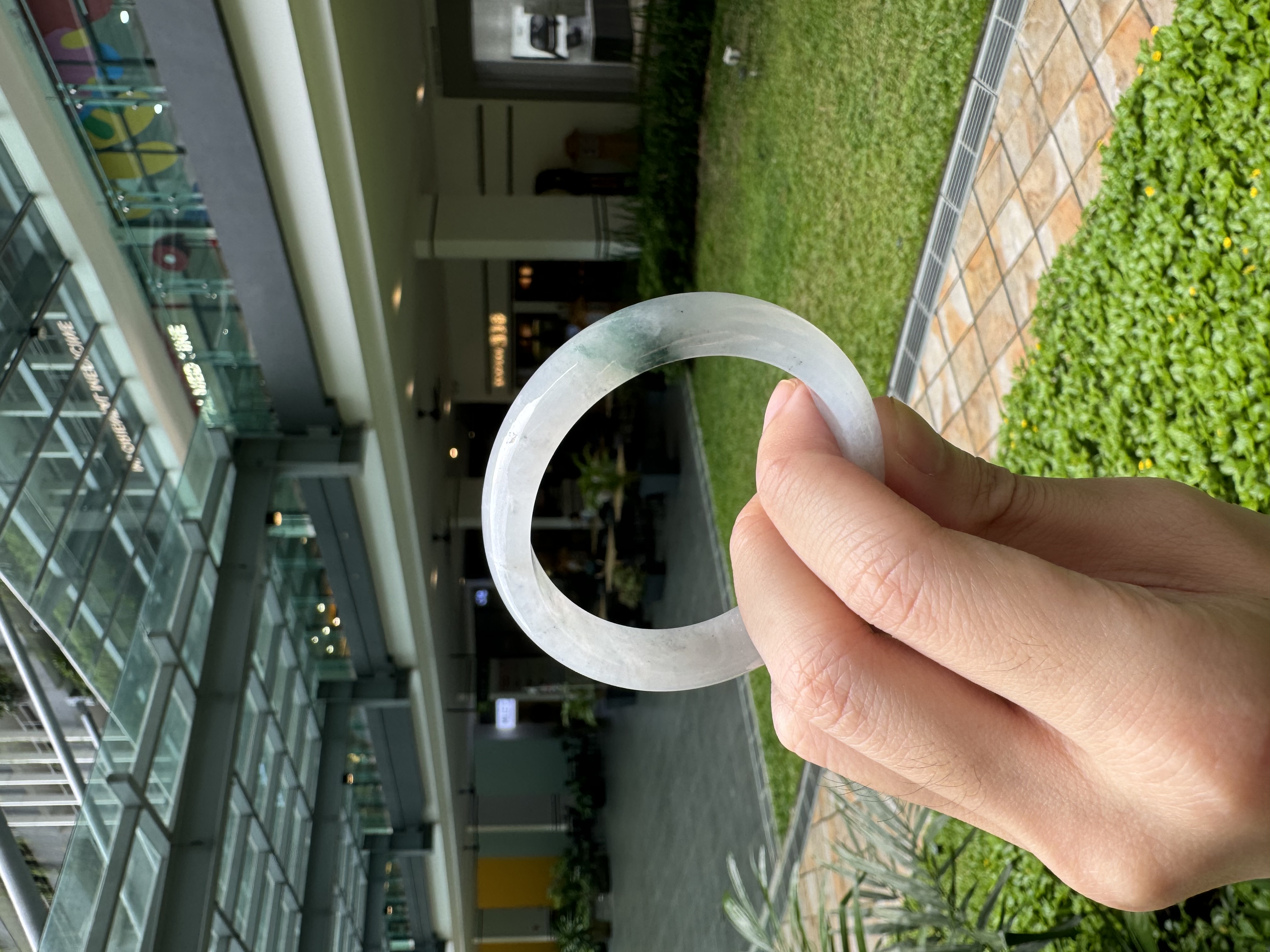 Icy Floral Oval Jadeite Bangle 53.5mm