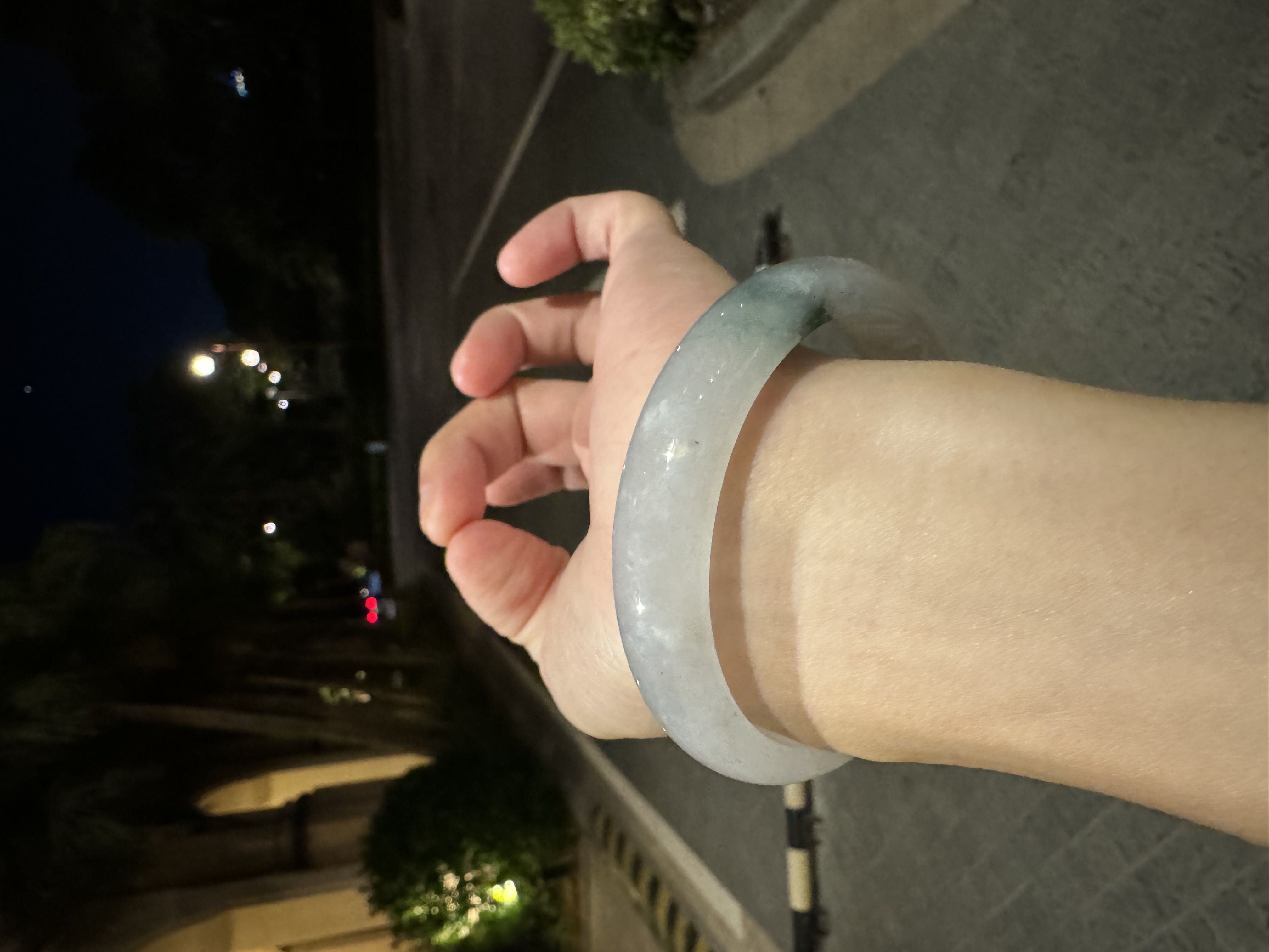 Icy Floral Oval Jadeite Bangle 53.5mm