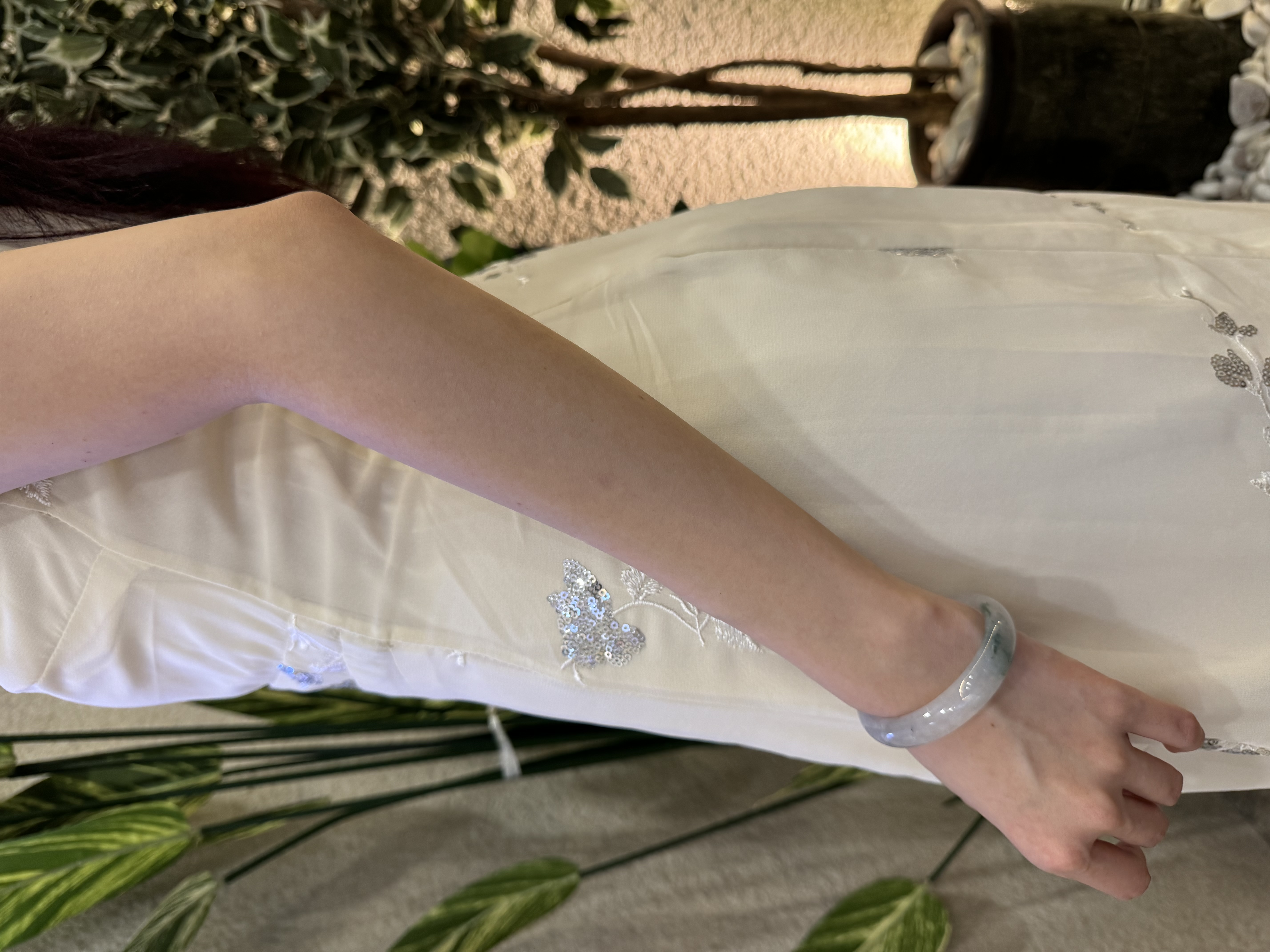 Icy Floral Oval Jadeite Bangle 53.5mm