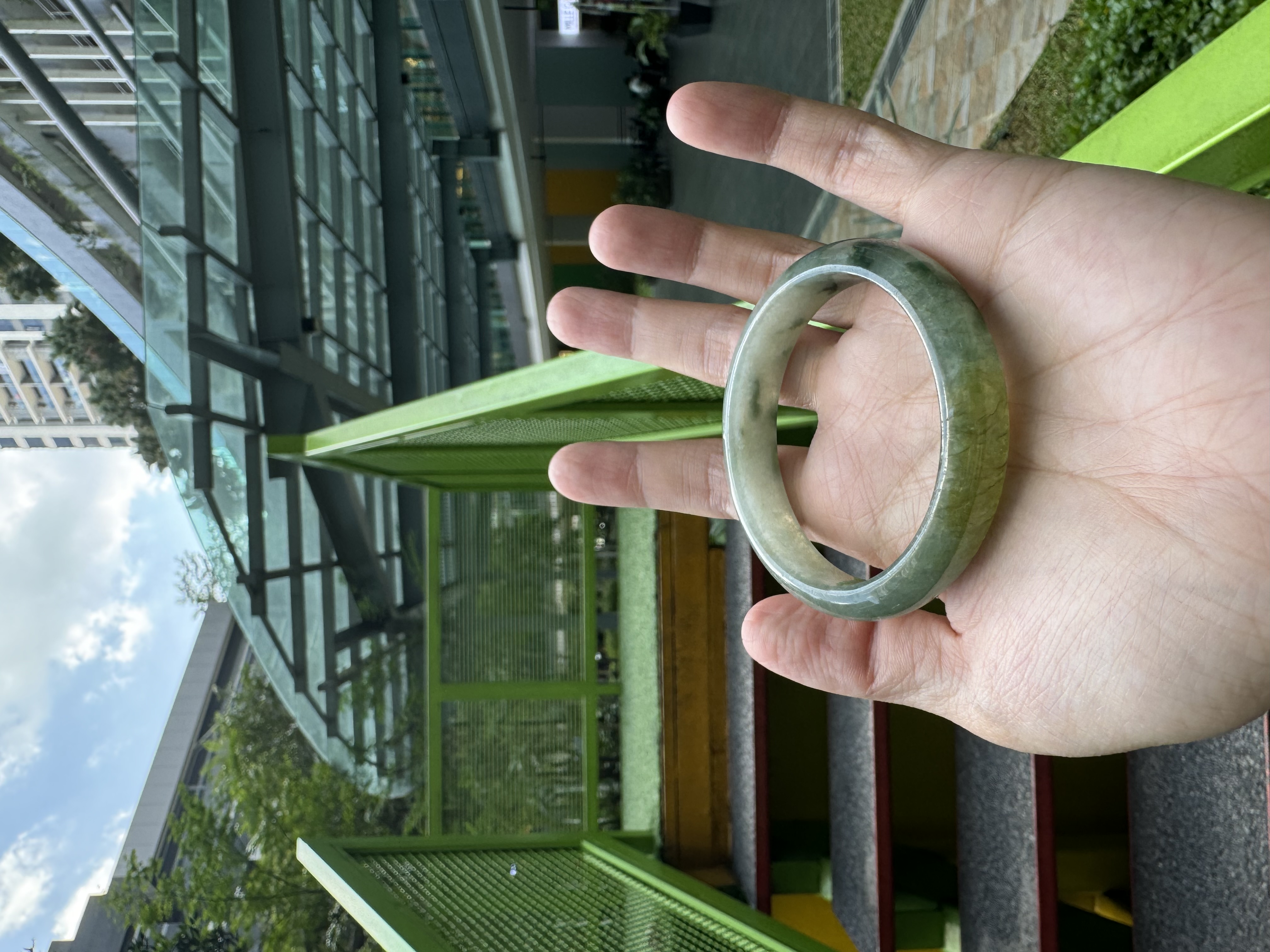 Half Mountain Water Jadeite Bangle 56.5mm