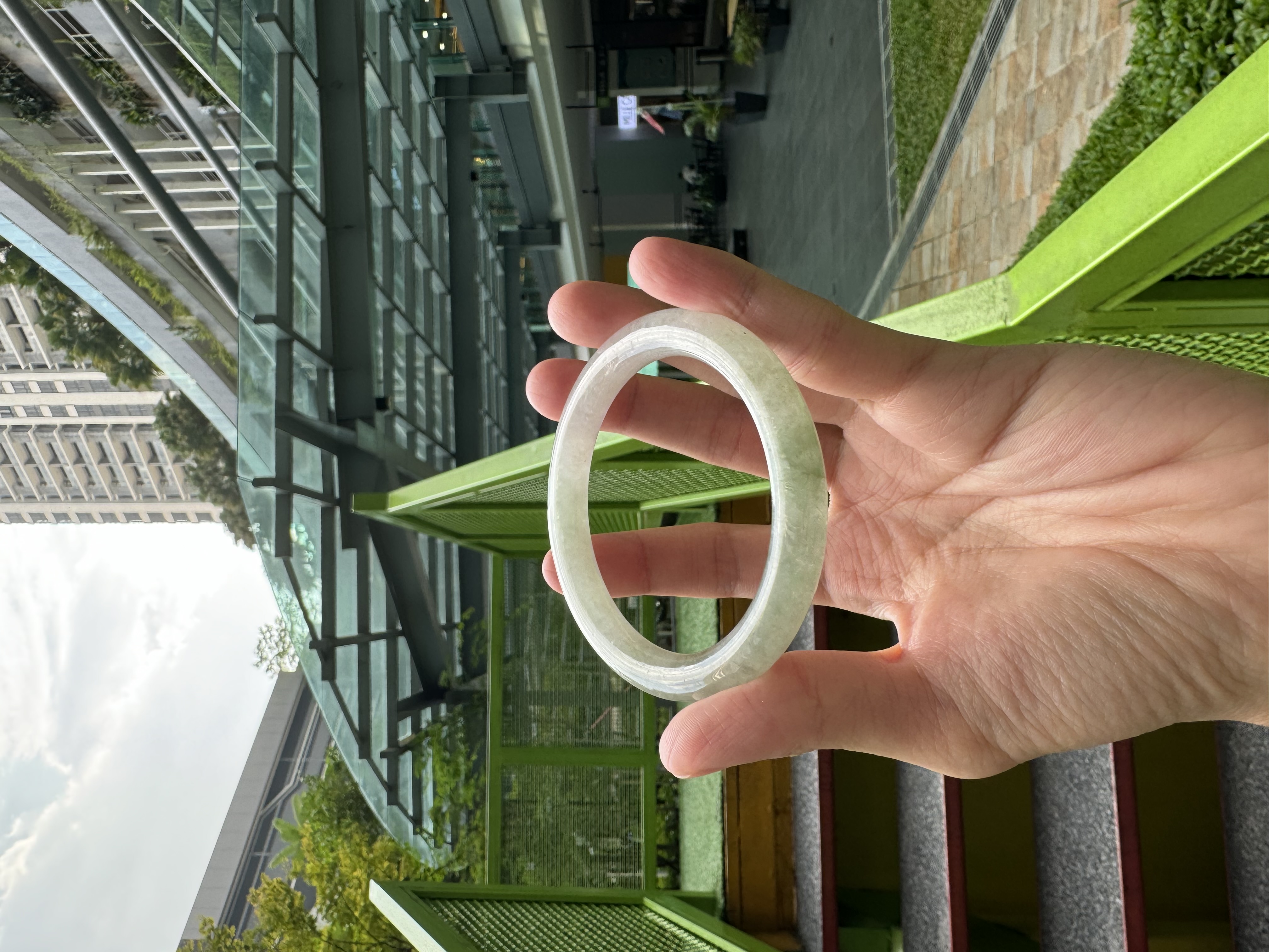Half Mountain Water Jadeite Bangle 56.5mm