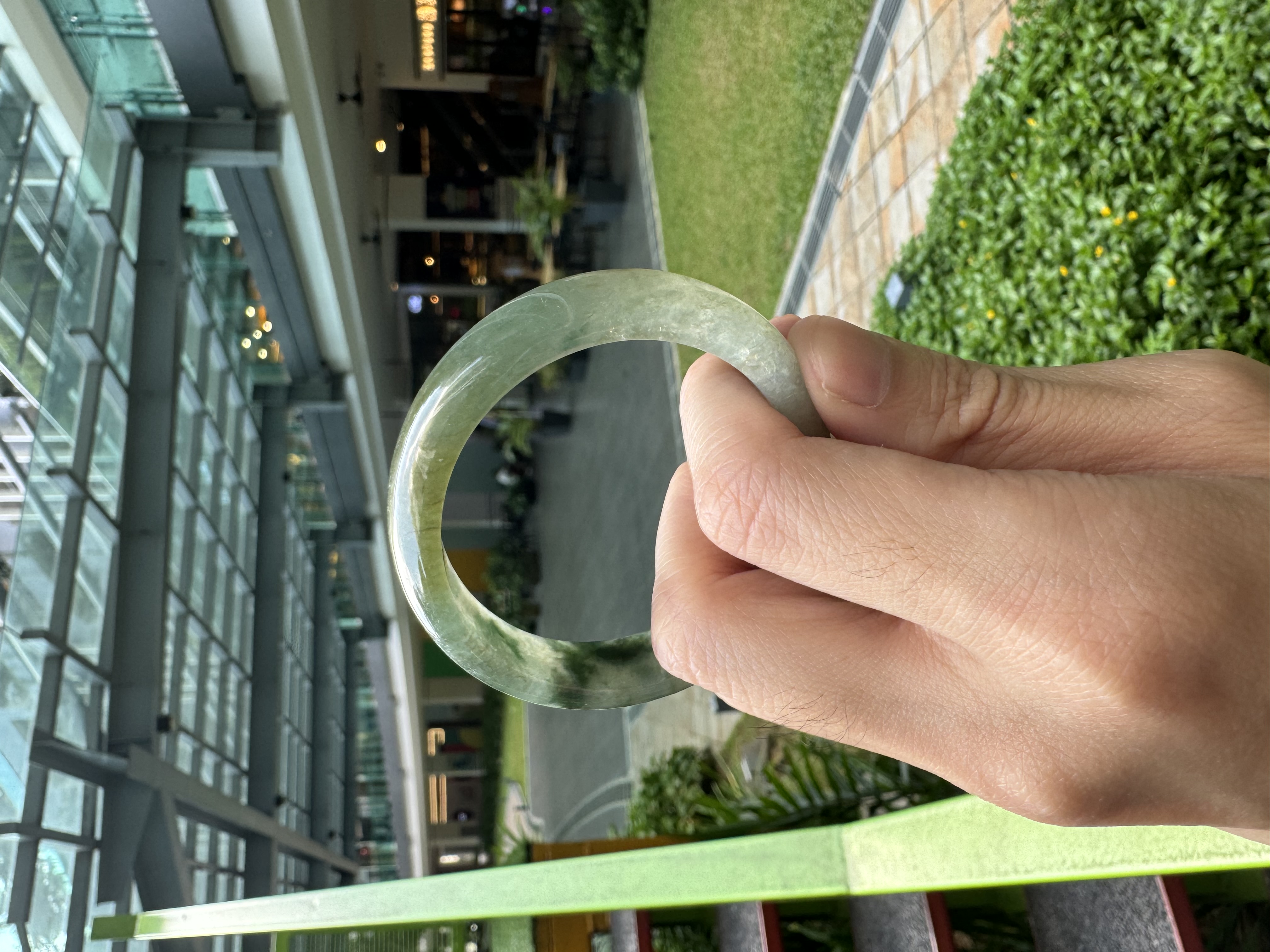Forest Green with Yellow Oval Jadeite Bangle 51.8mm