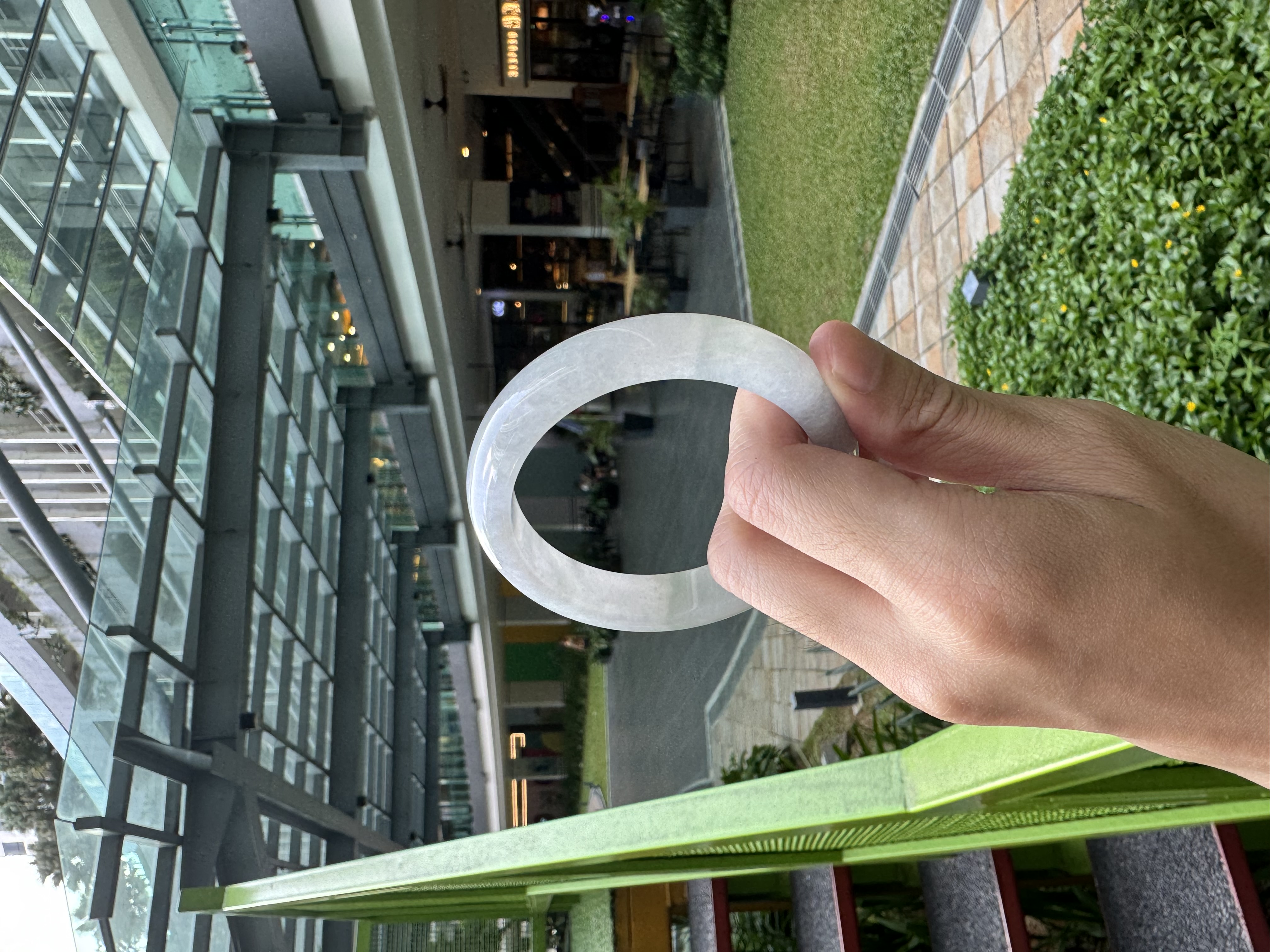 Icy White with Floating Green Jadeite bangle 56mm