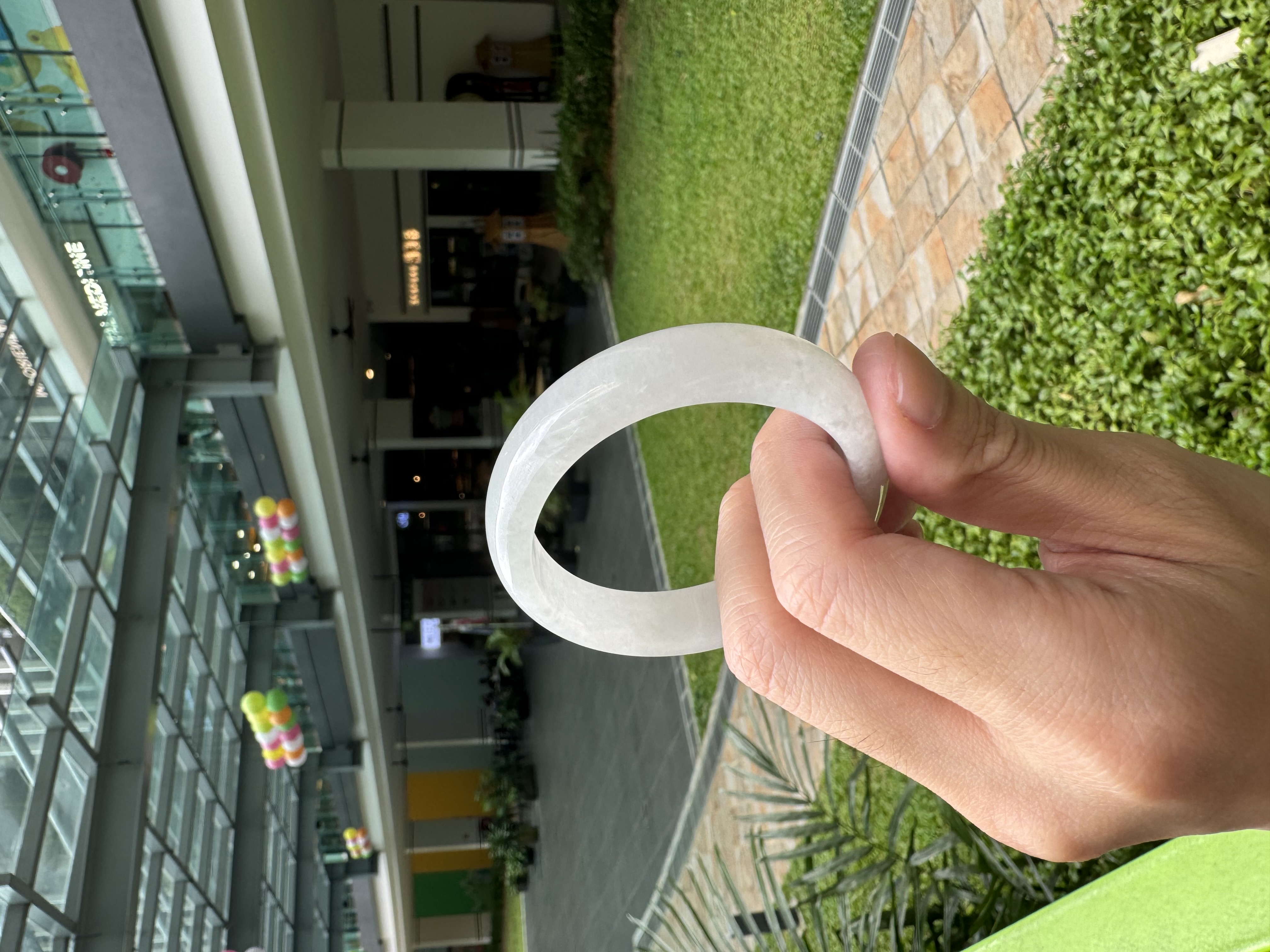 Moonlight White Oval Jadeite Bangle 53mm