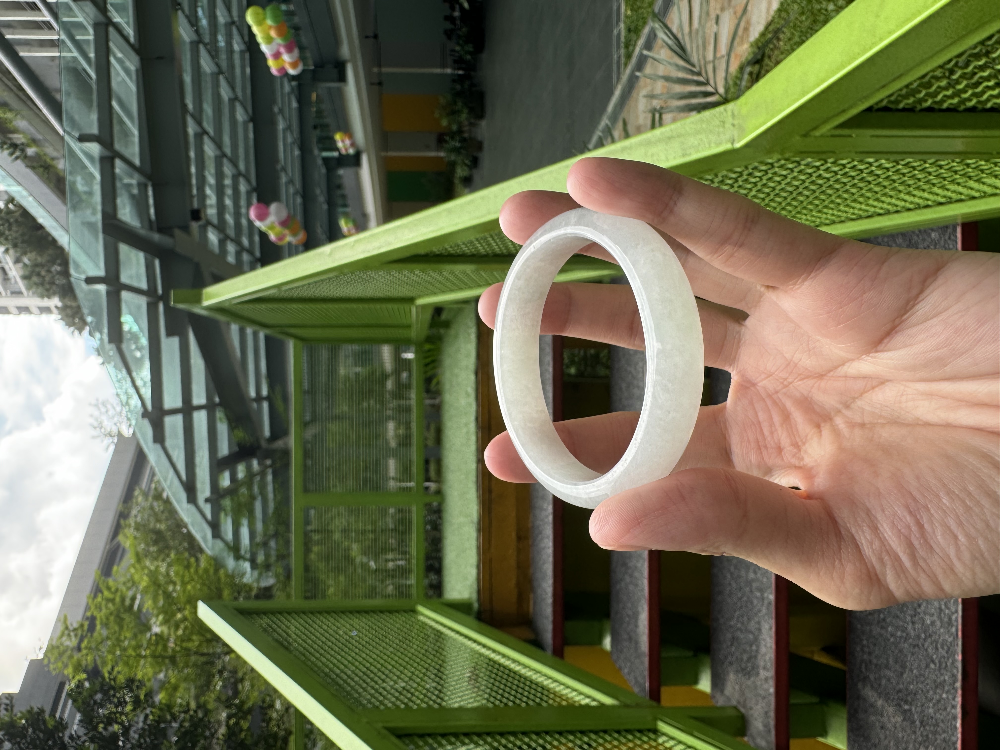 Moonlight White Oval Jadeite Bangle 53mm