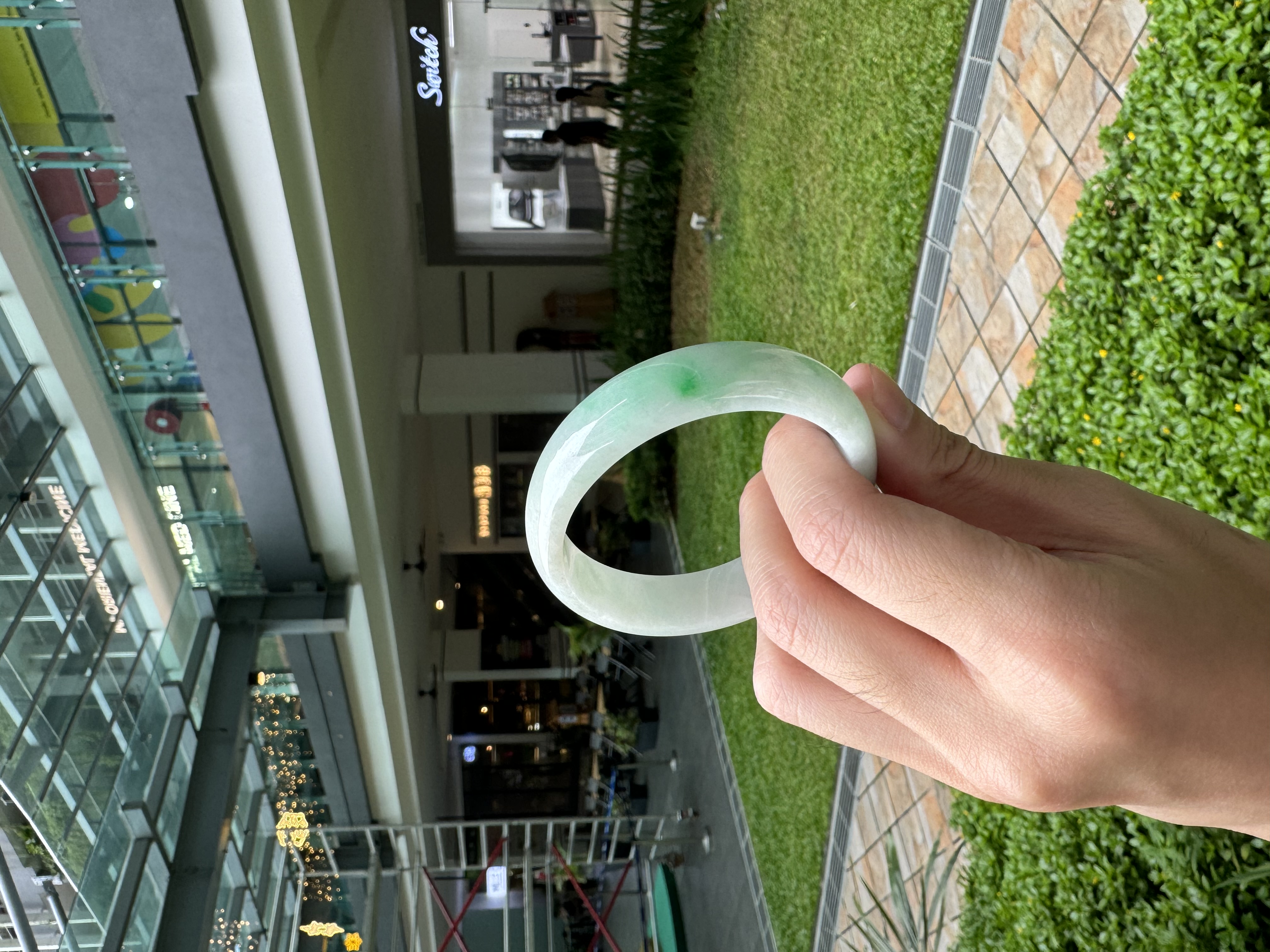 Snowgrass Oval Jadeite Bangle 57.5mm