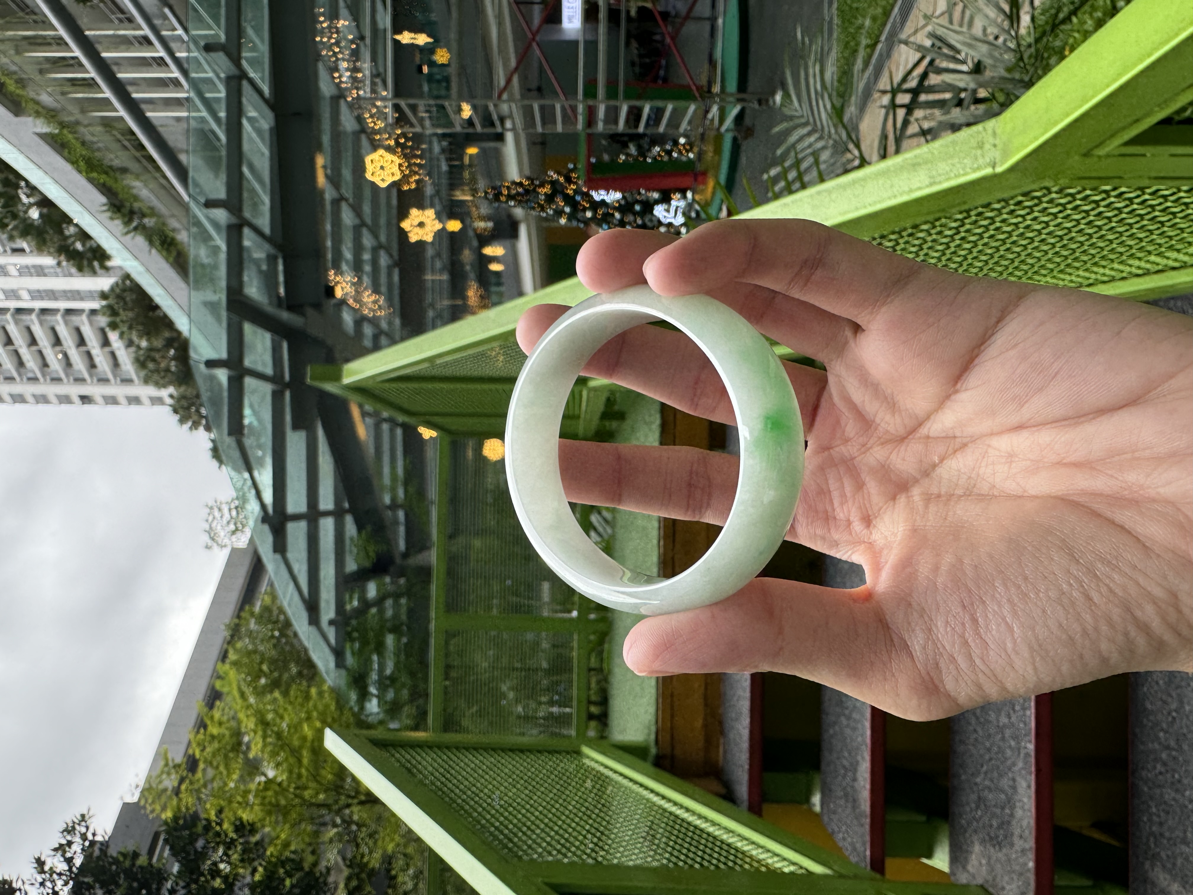 Snowgrass Oval Jadeite Bangle 57.5mm