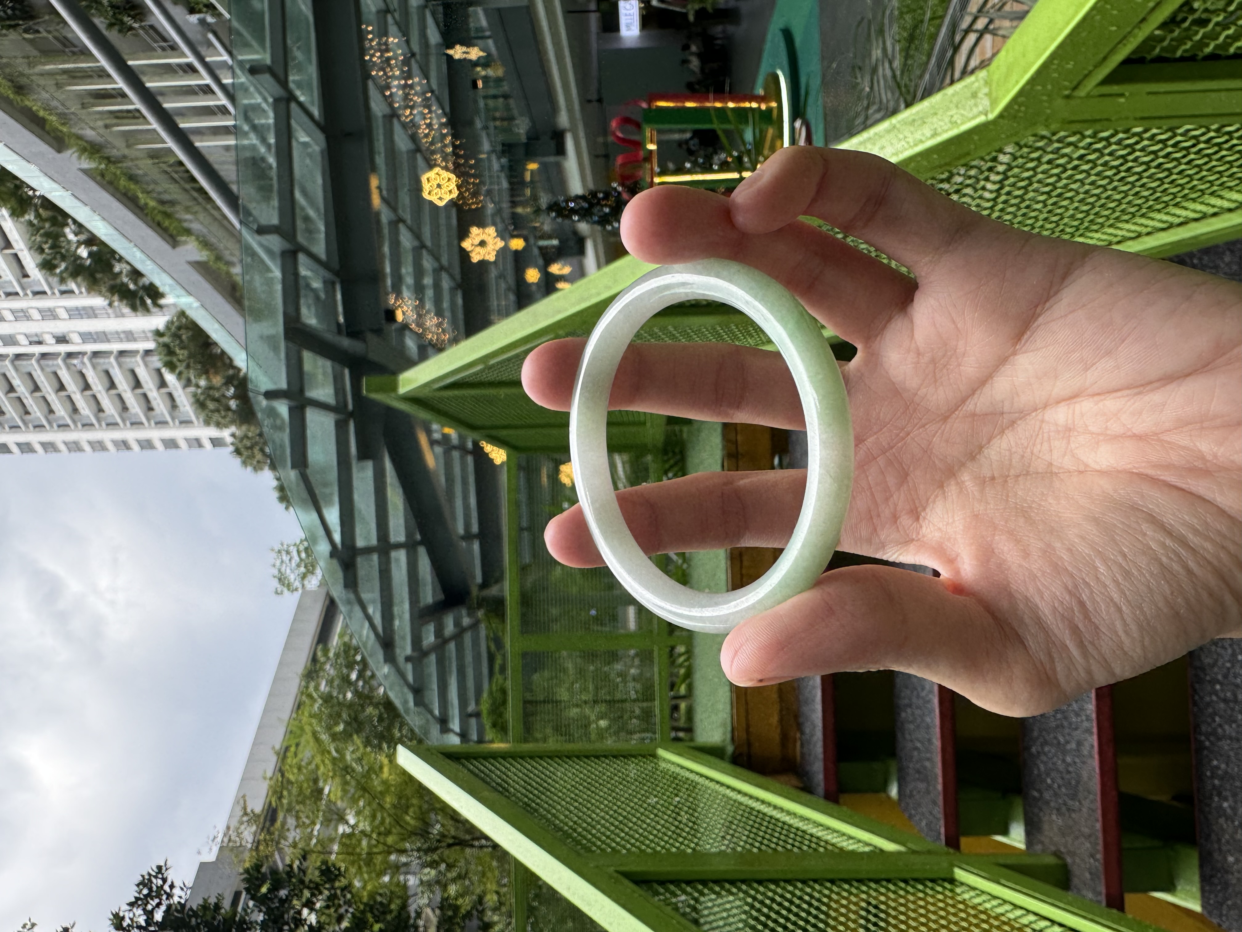 Apple Green Oval Jadeite Bangle 53mm