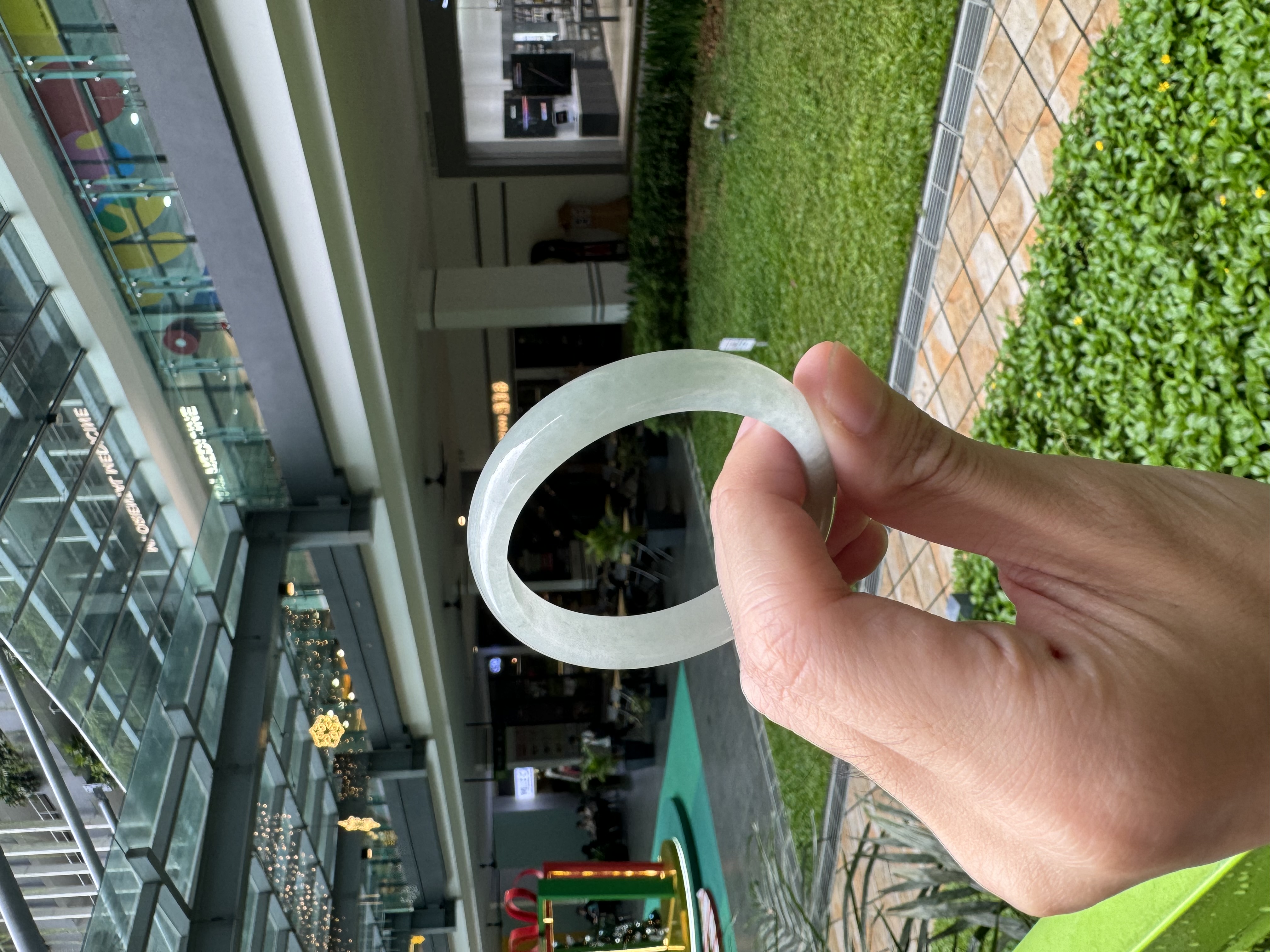 Bluish Green Oval Jadeite Bangle 54mm