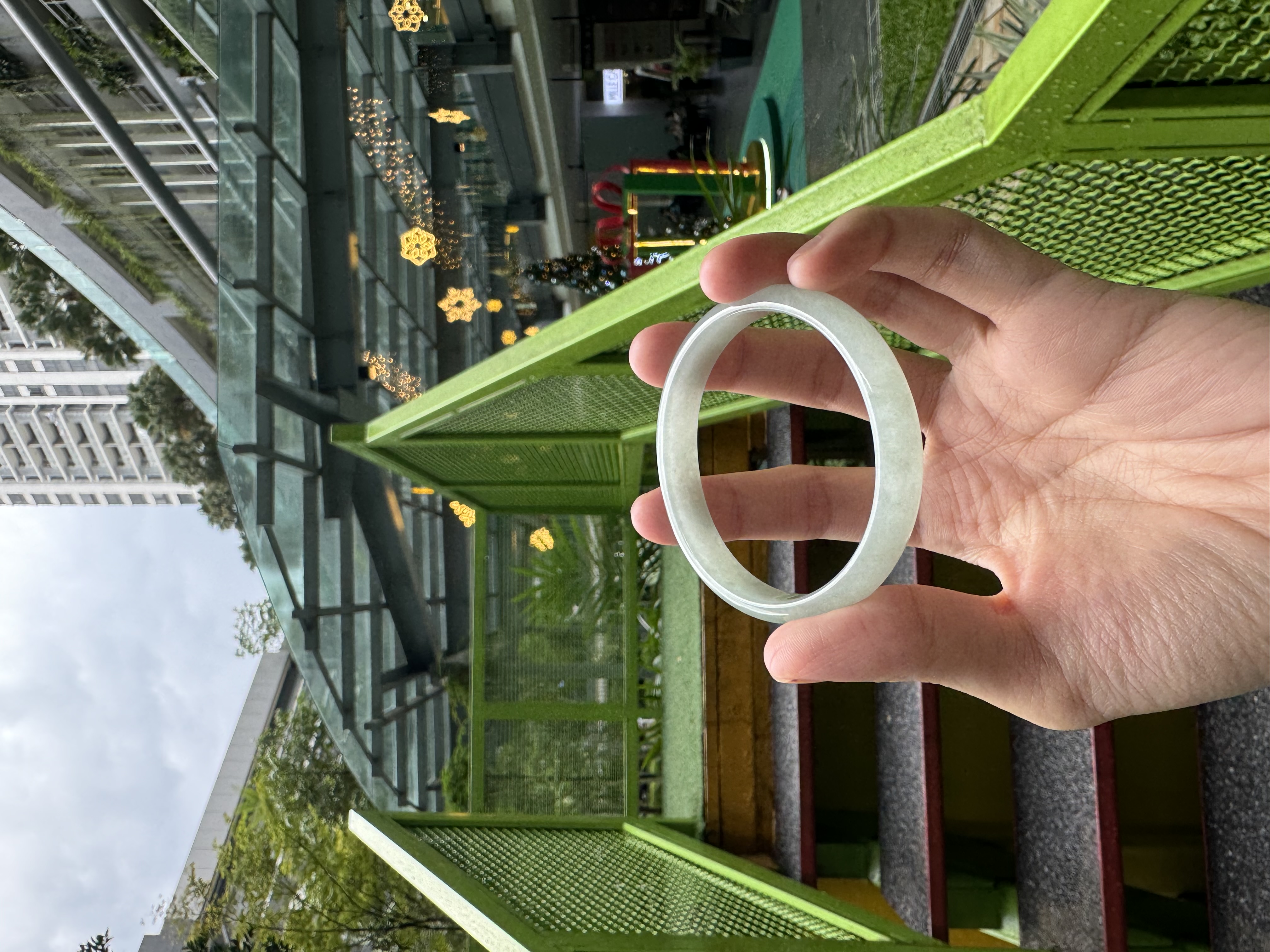 Bluish Green Oval Jadeite Bangle 54mm