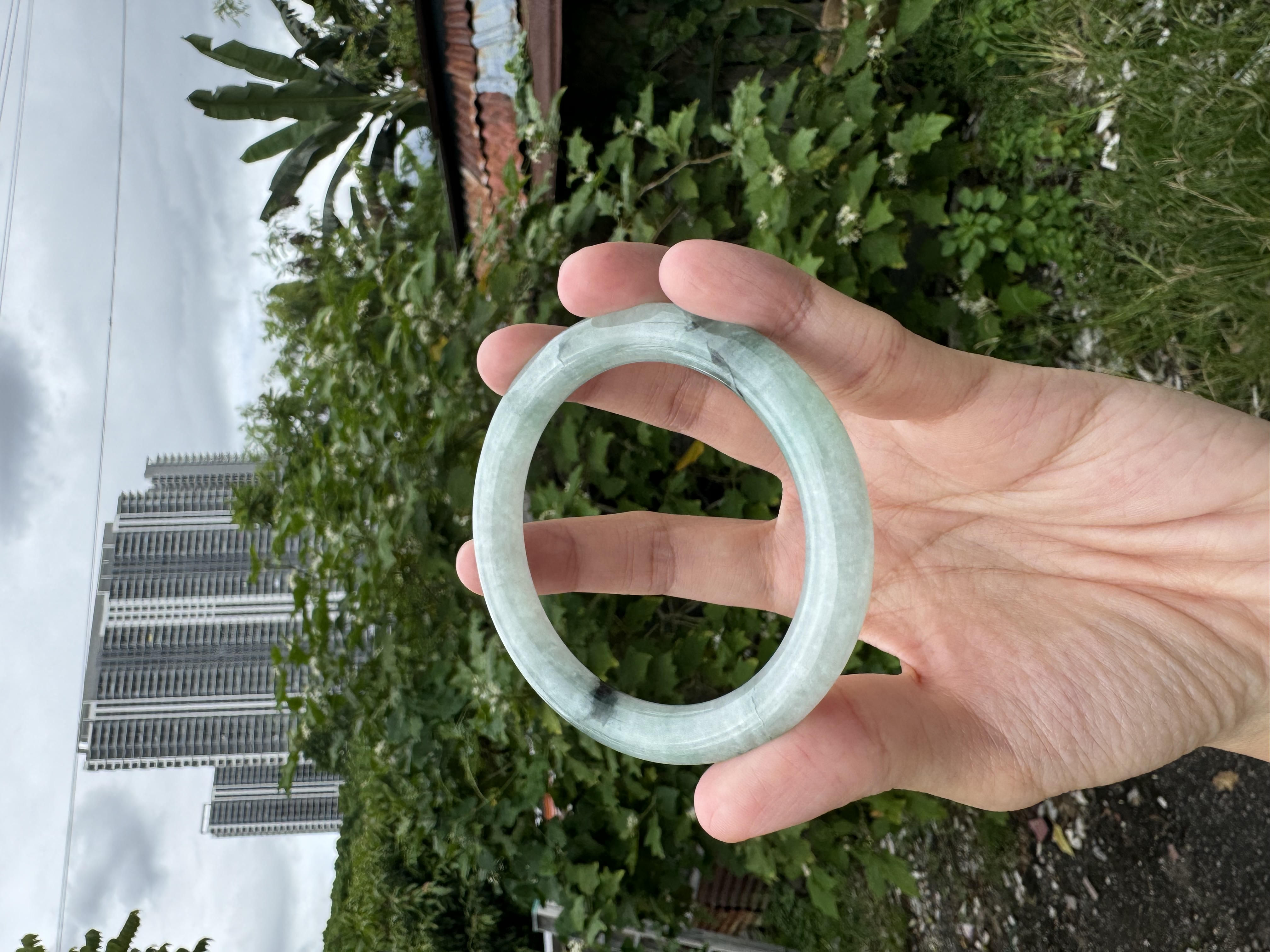 Green Floral Jadeite Bangle 56.5mm