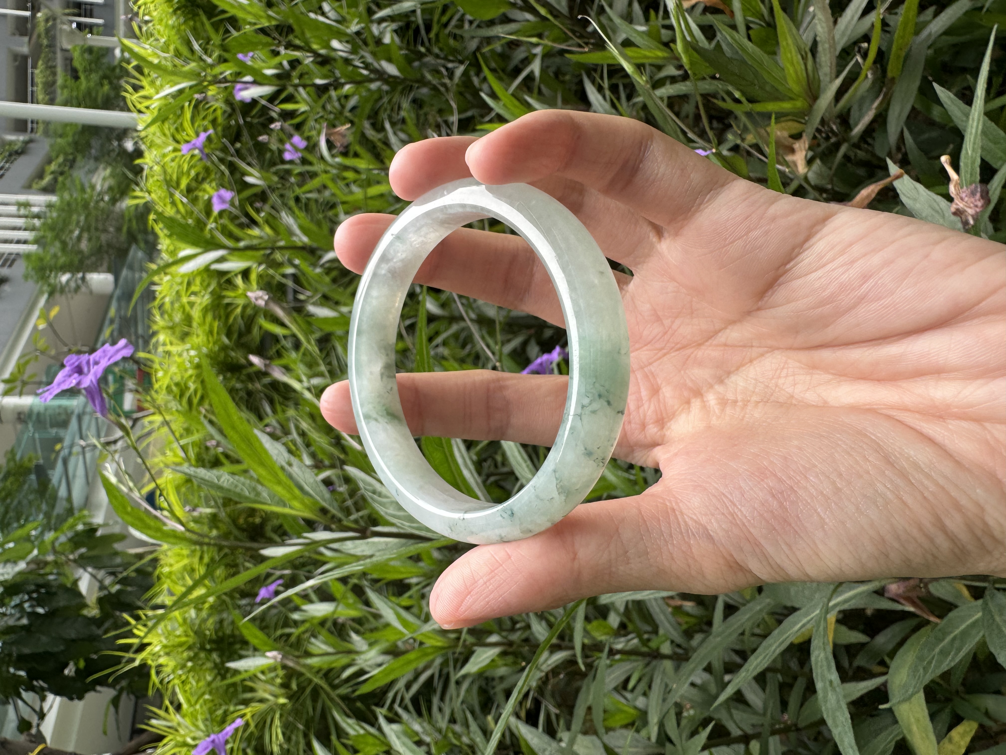 Icy Floral Jadeite Bangle 55mm