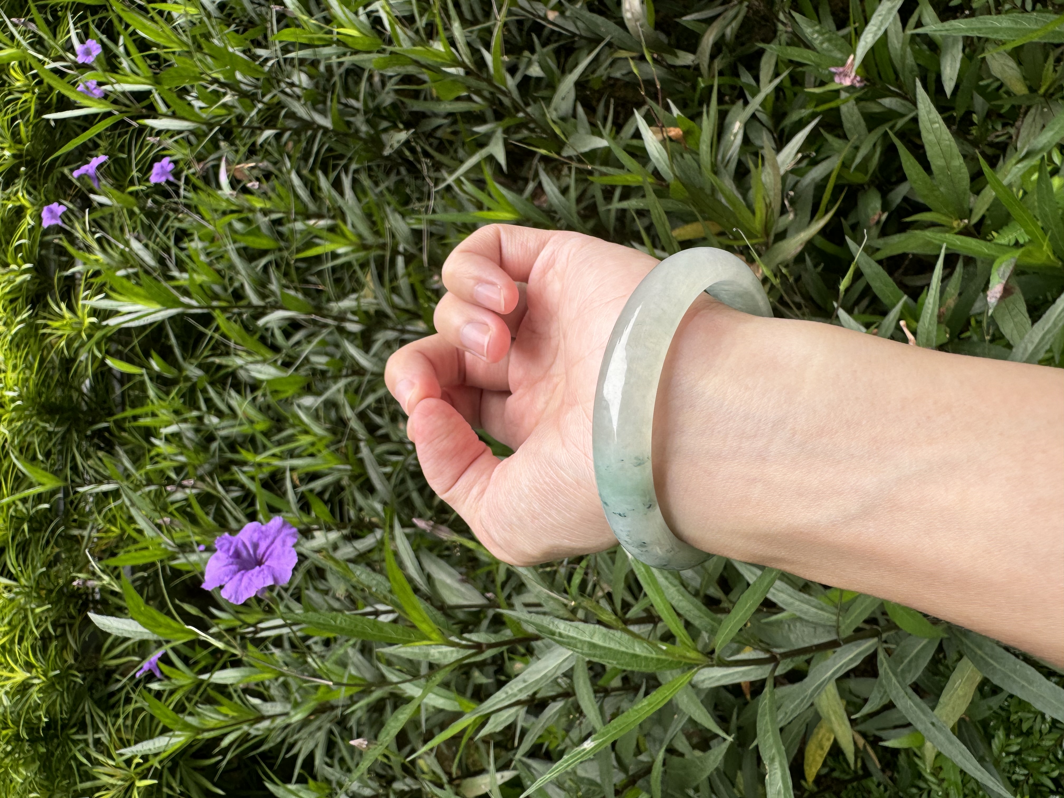 Icy Floral Jadeite Bangle 55mm