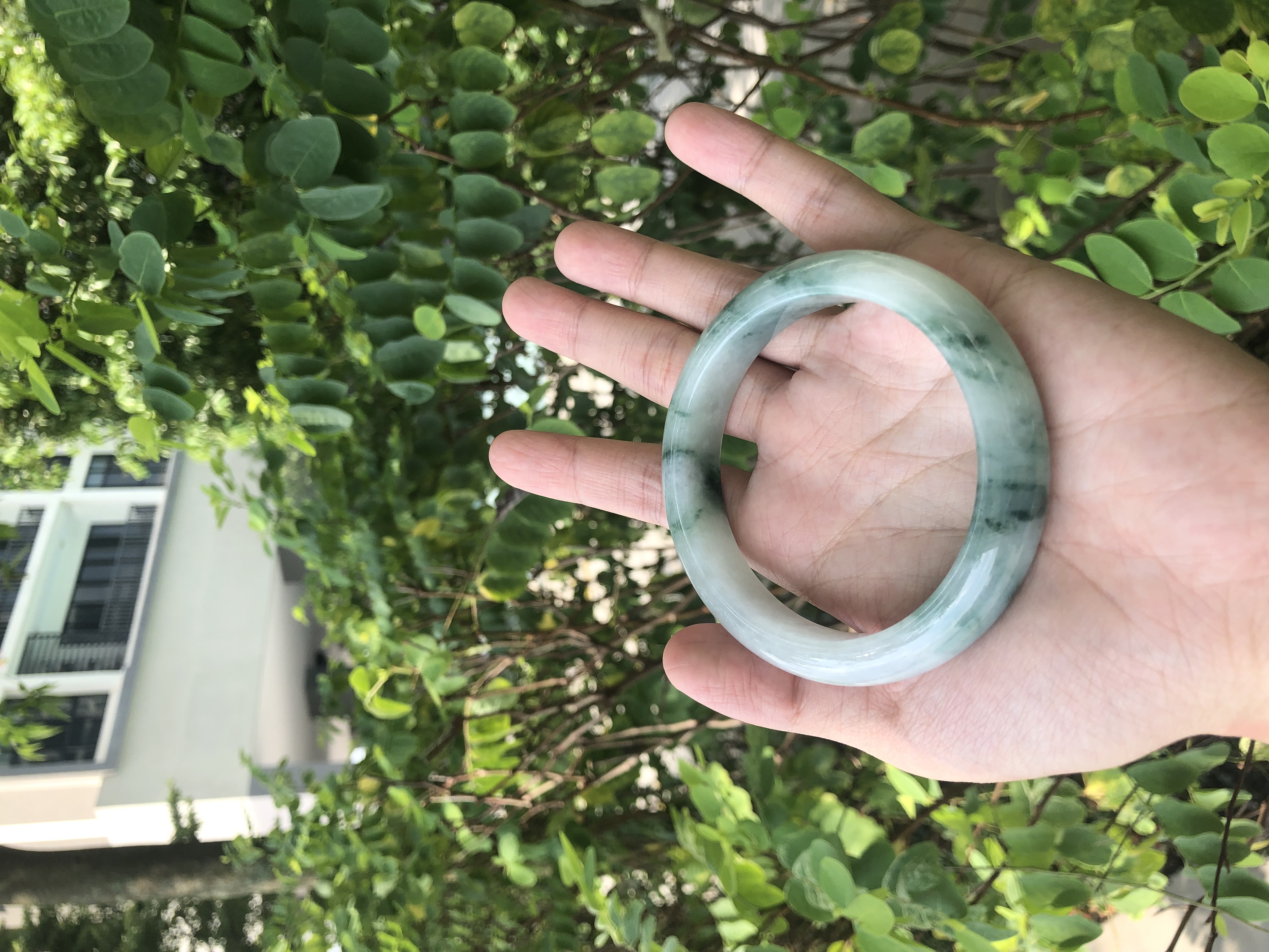 Green Floral Jadeite Bangle 58mm