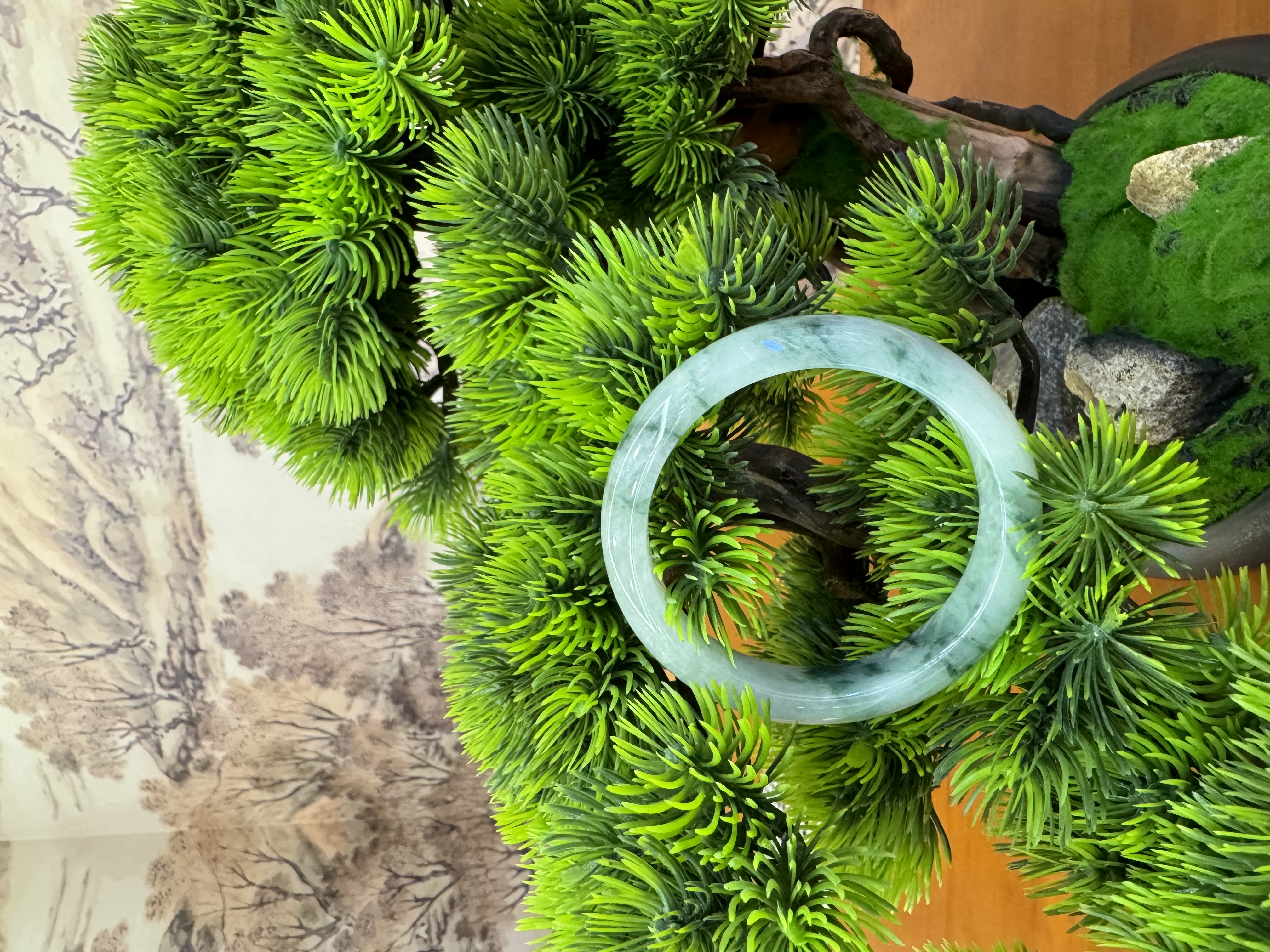 Green Floral Jadeite Bangle 58mm