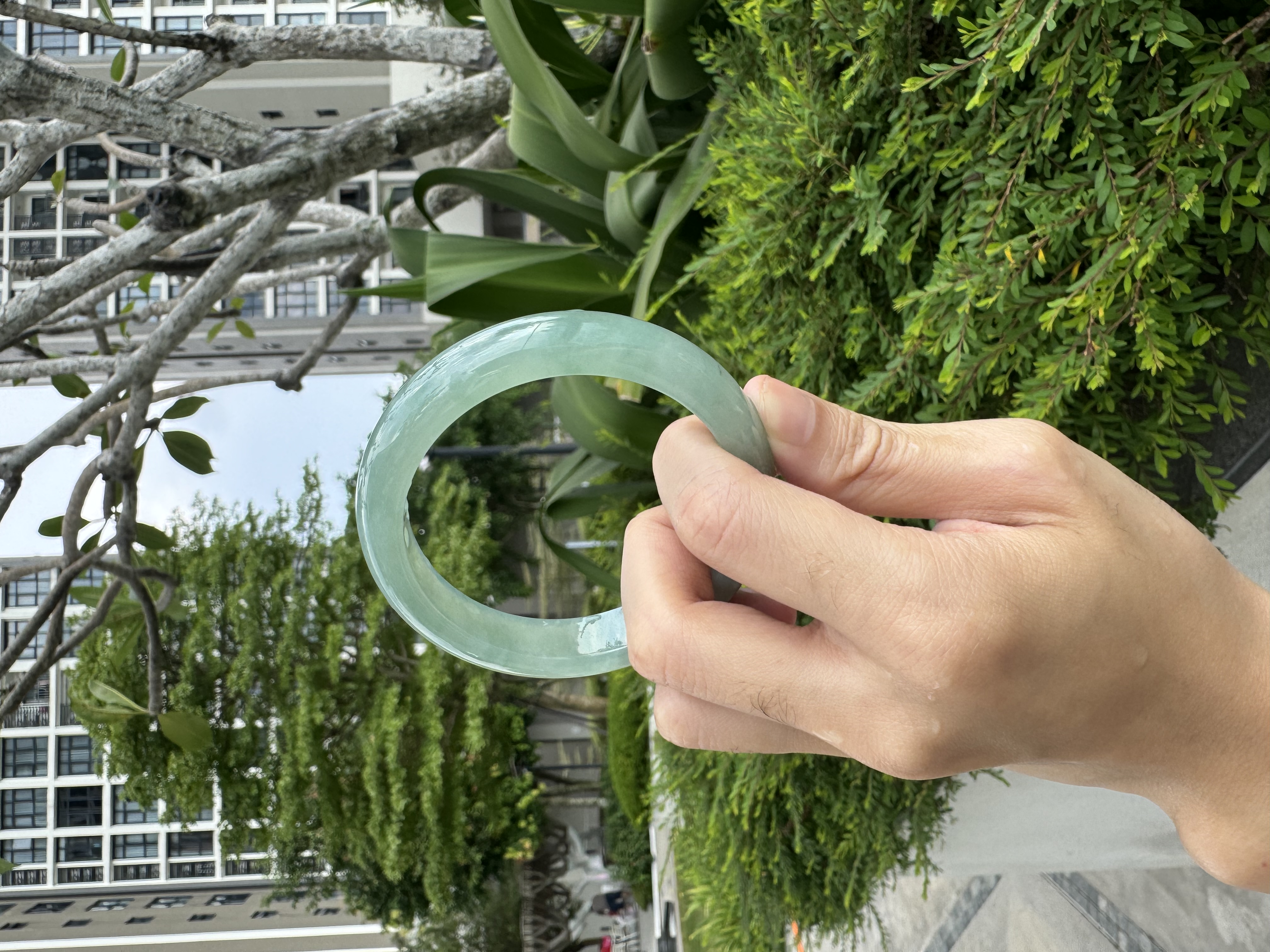 Icy Lake Green Jadeite Bangle 57mm