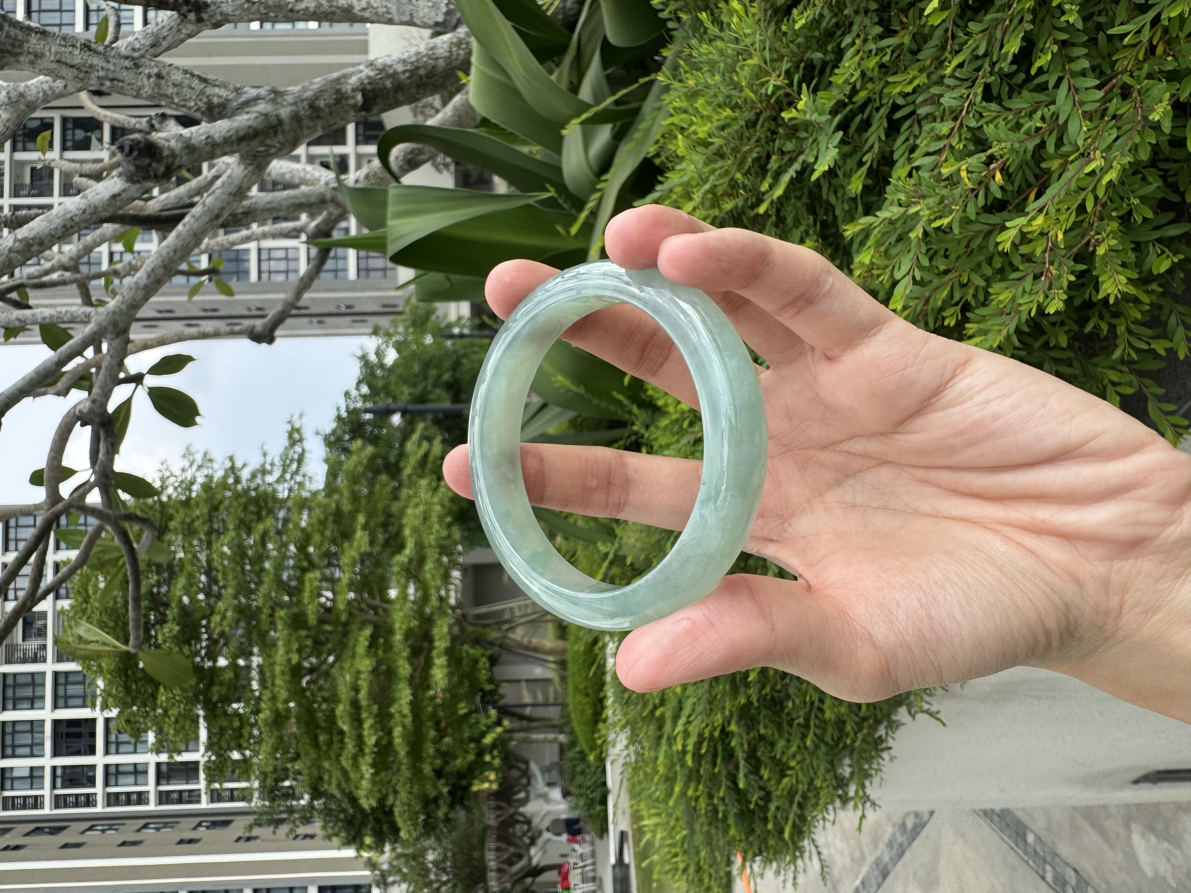 Icy Lake Green Jadeite Bangle 57mm
