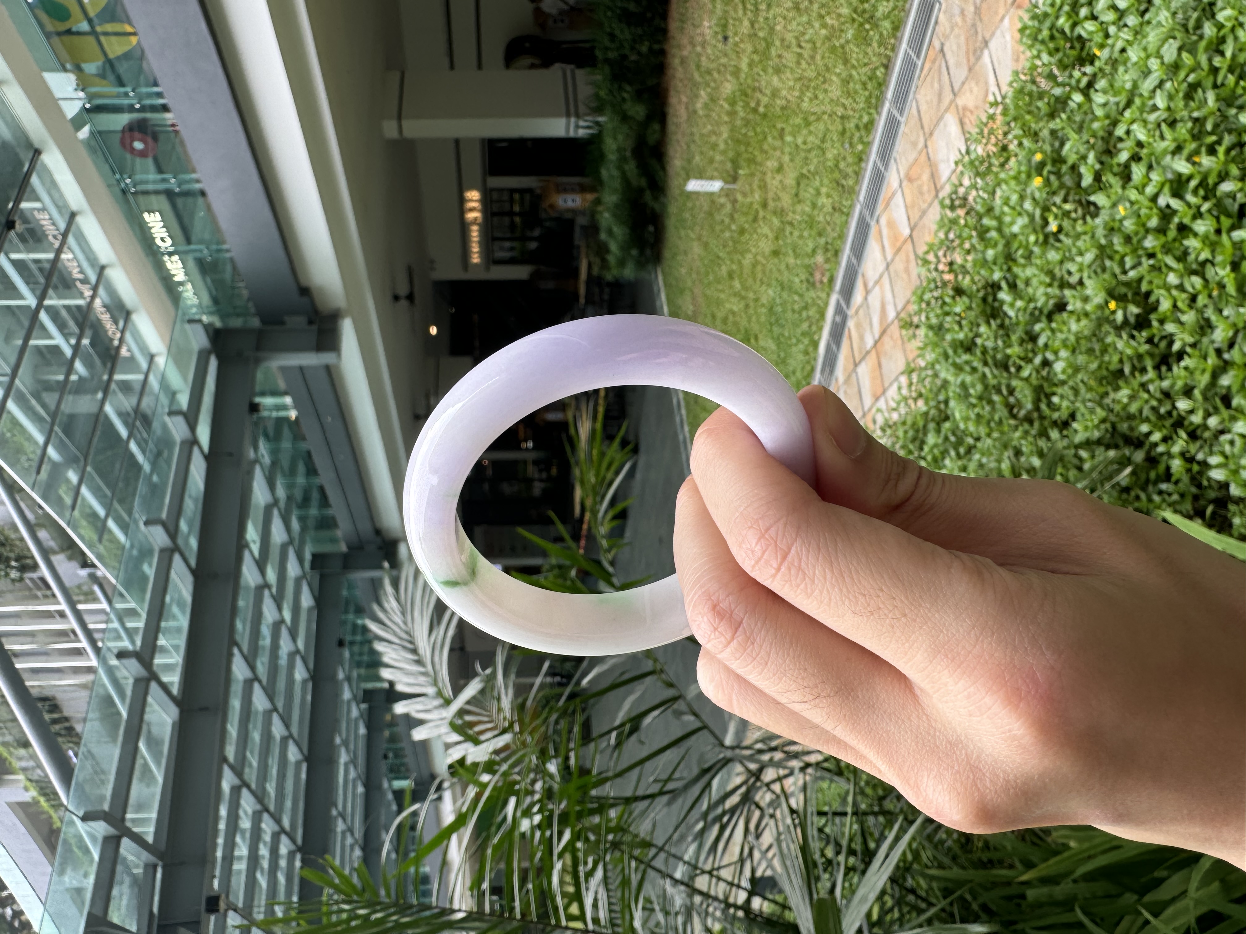 Lavender Green Floral Jadeite Bangle 54.5mm