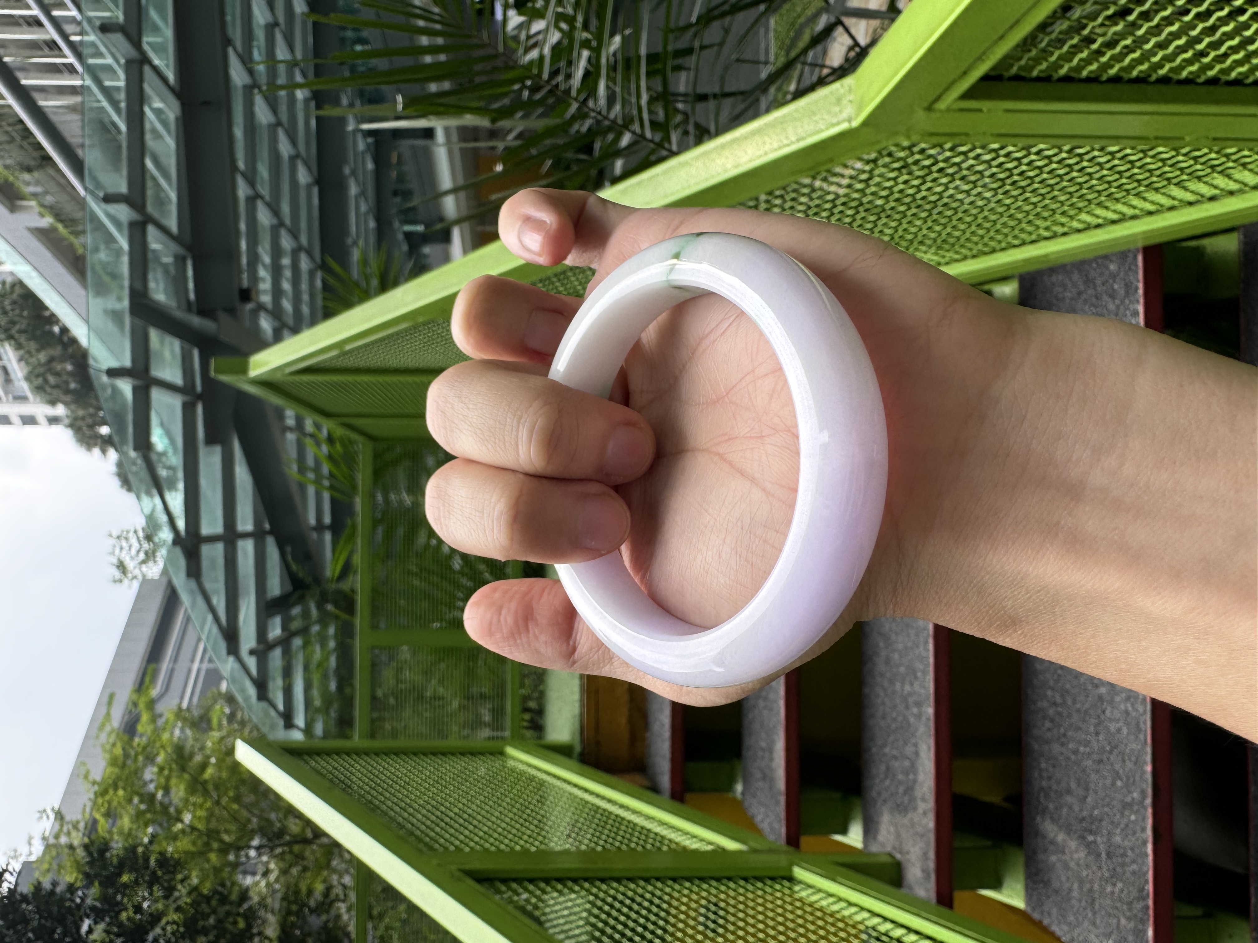 Lavender Green Floral Jadeite Bangle 54.5mm