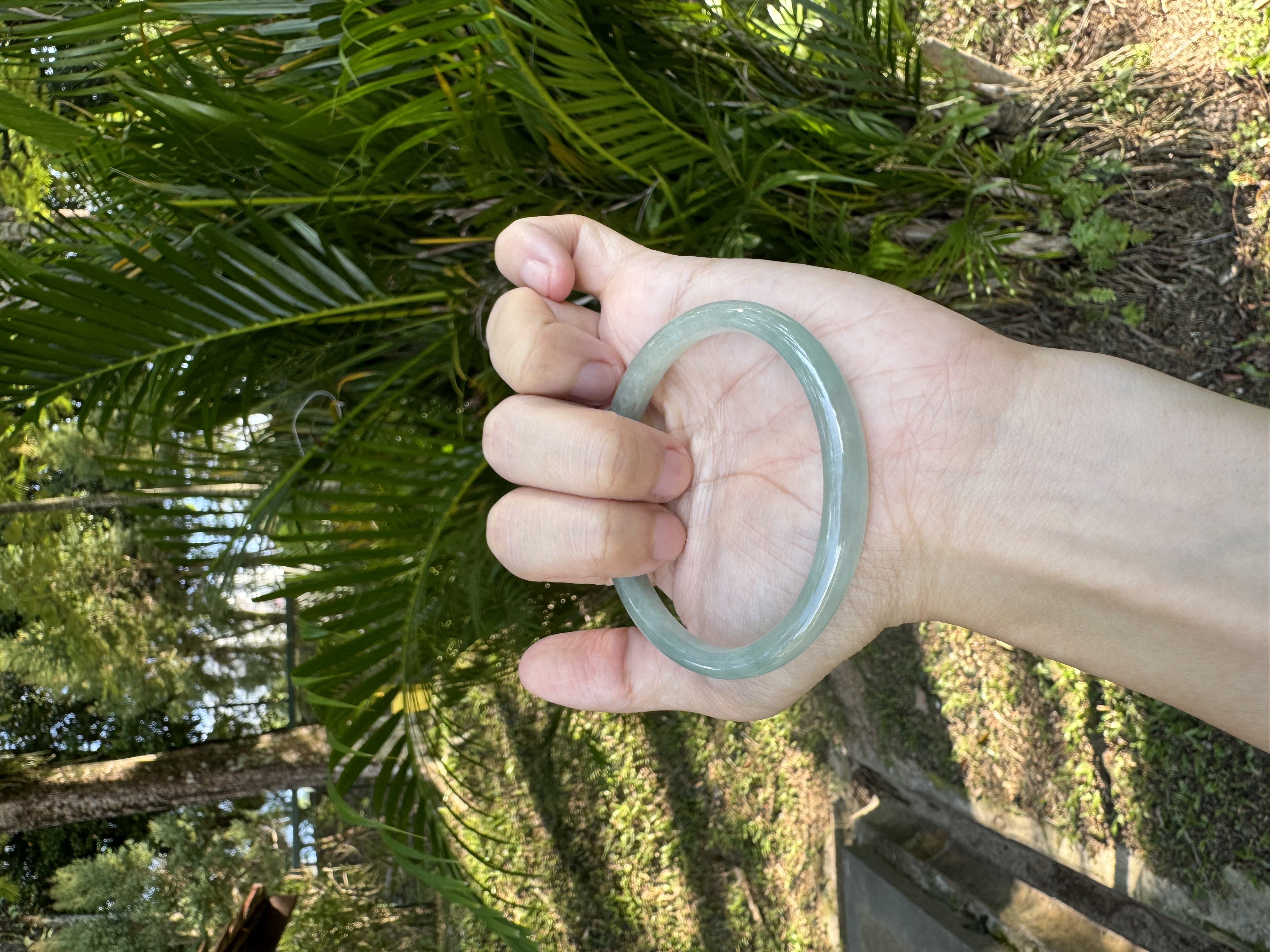 Sunny Green Oval Jadeite Bangle 57mm