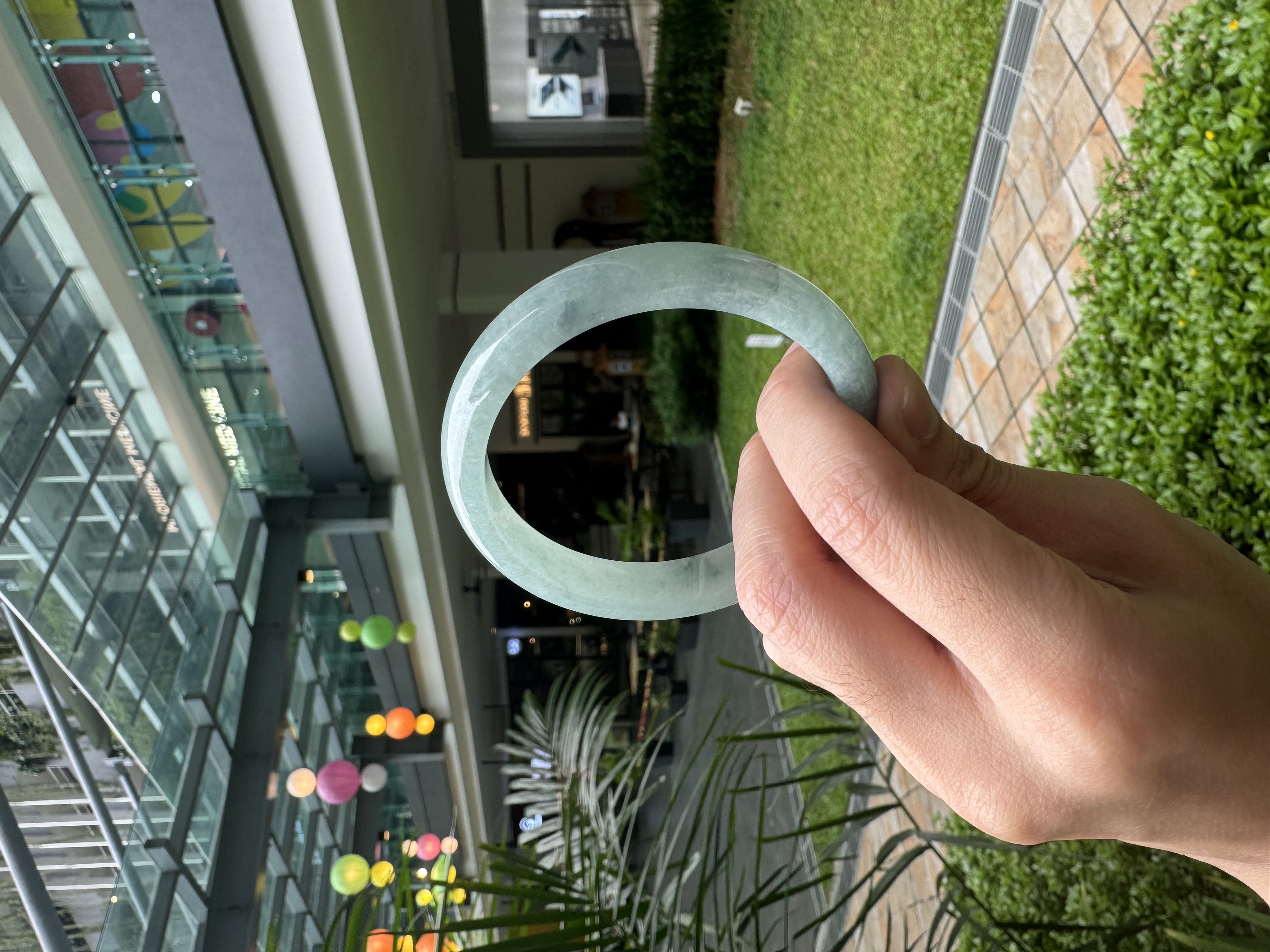 Bluish Green Floral Jadeite Bangle 56.5mm