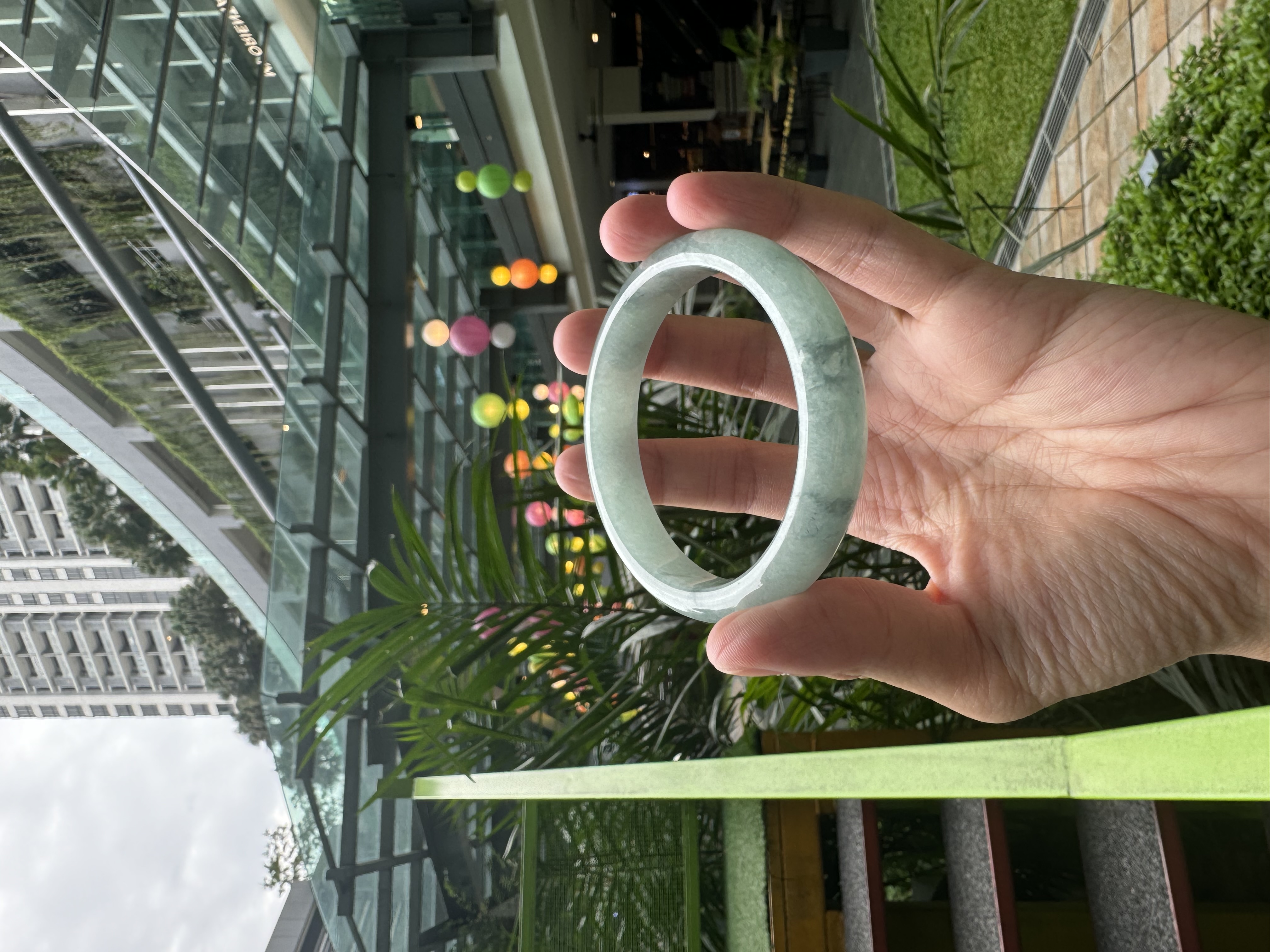Bluish Green Floral Jadeite Bangle 56.5mm