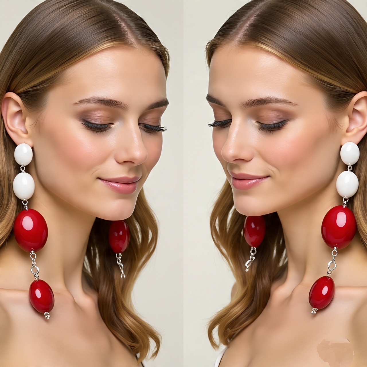 Statement Red and White Beaded Earrings