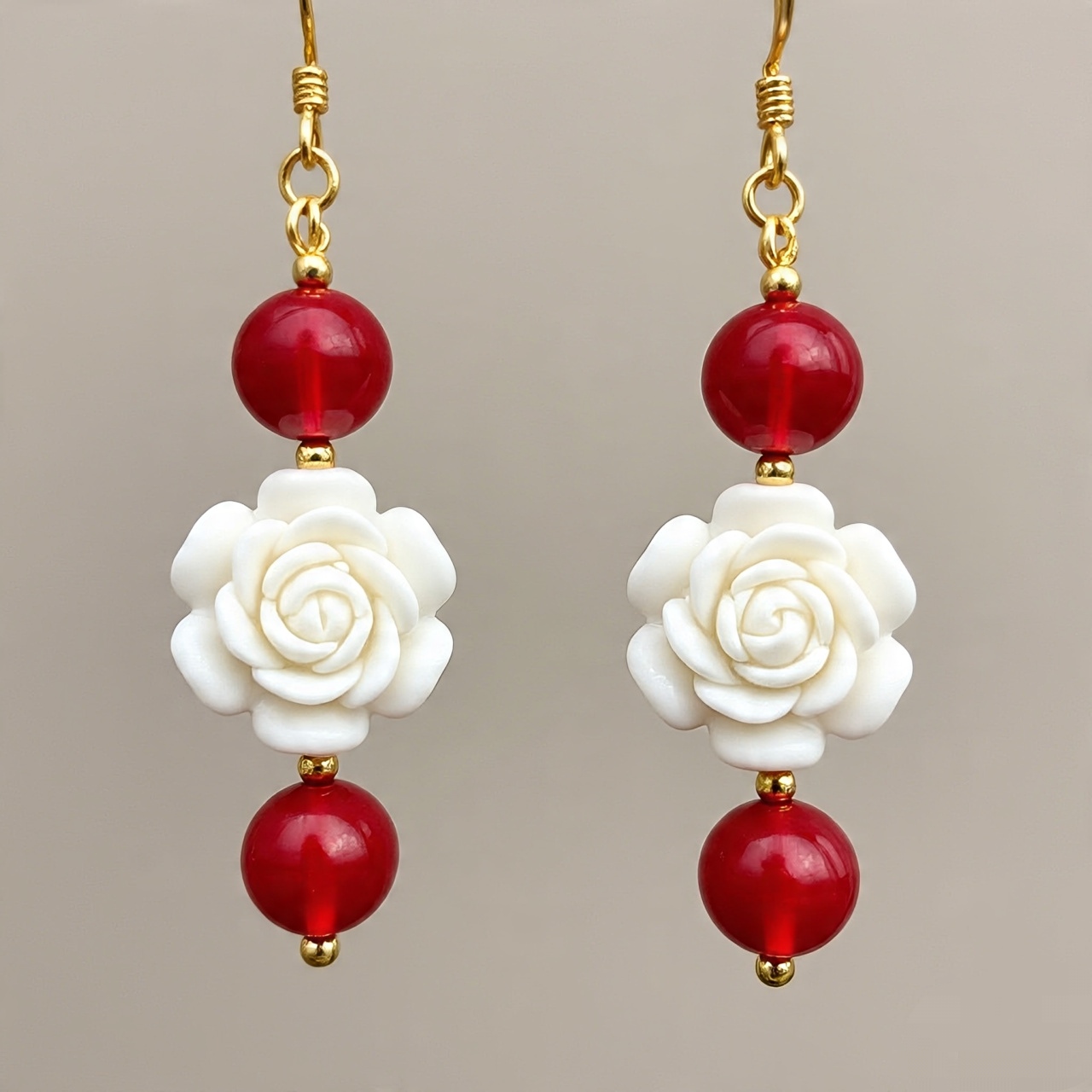 Rose and Red Bead Earrings