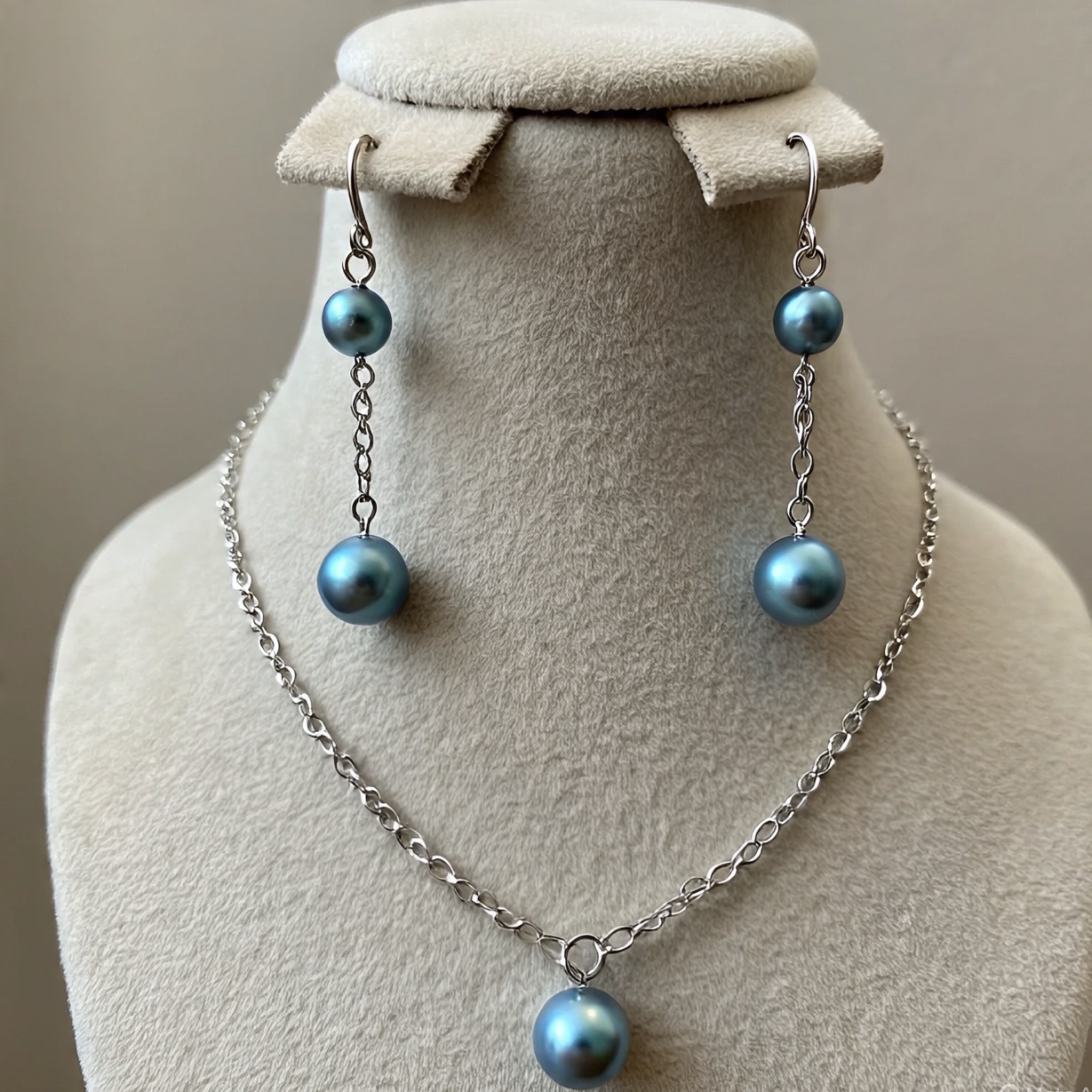 Blue Pearl Necklace and Earring Set