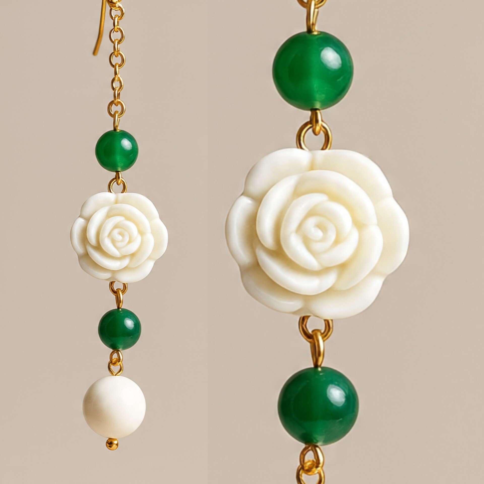 Elegant Rose and Green Bead Earring
