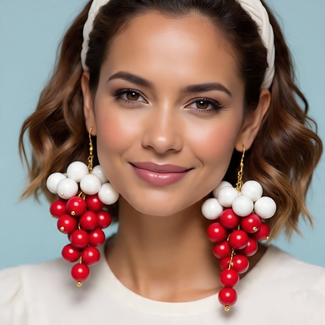 Statement Red & White Beaded Earrings