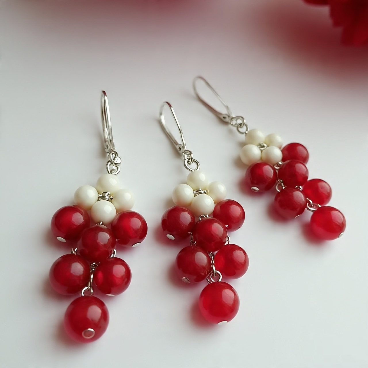 Red and White Beaded Earrings