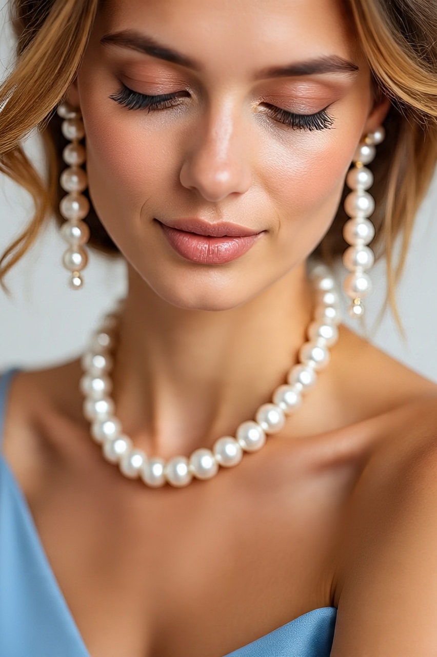 Elegant Pearl Necklace and Earrings Set
