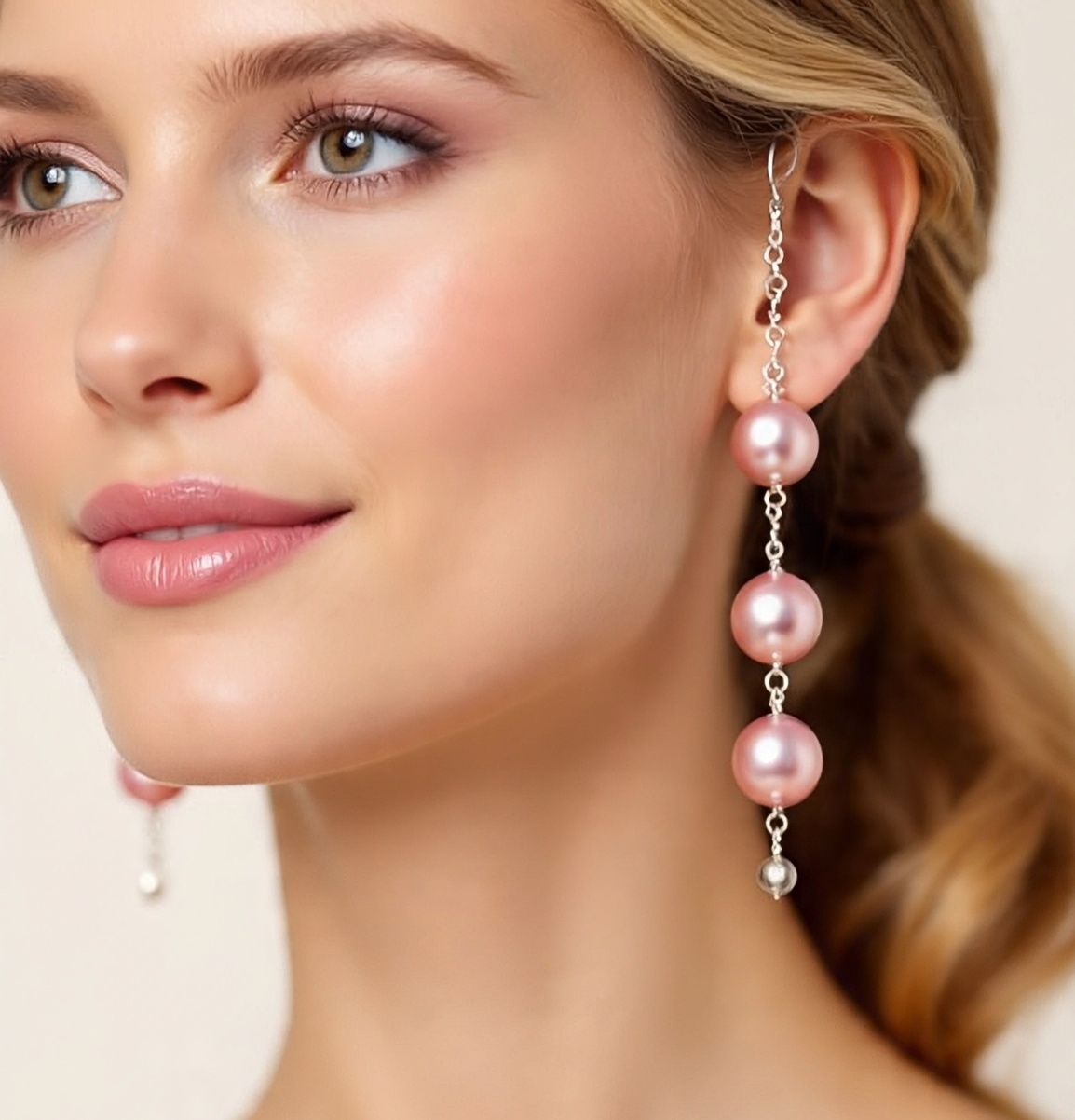 Elegant Pink Pearl Dangle Earrings