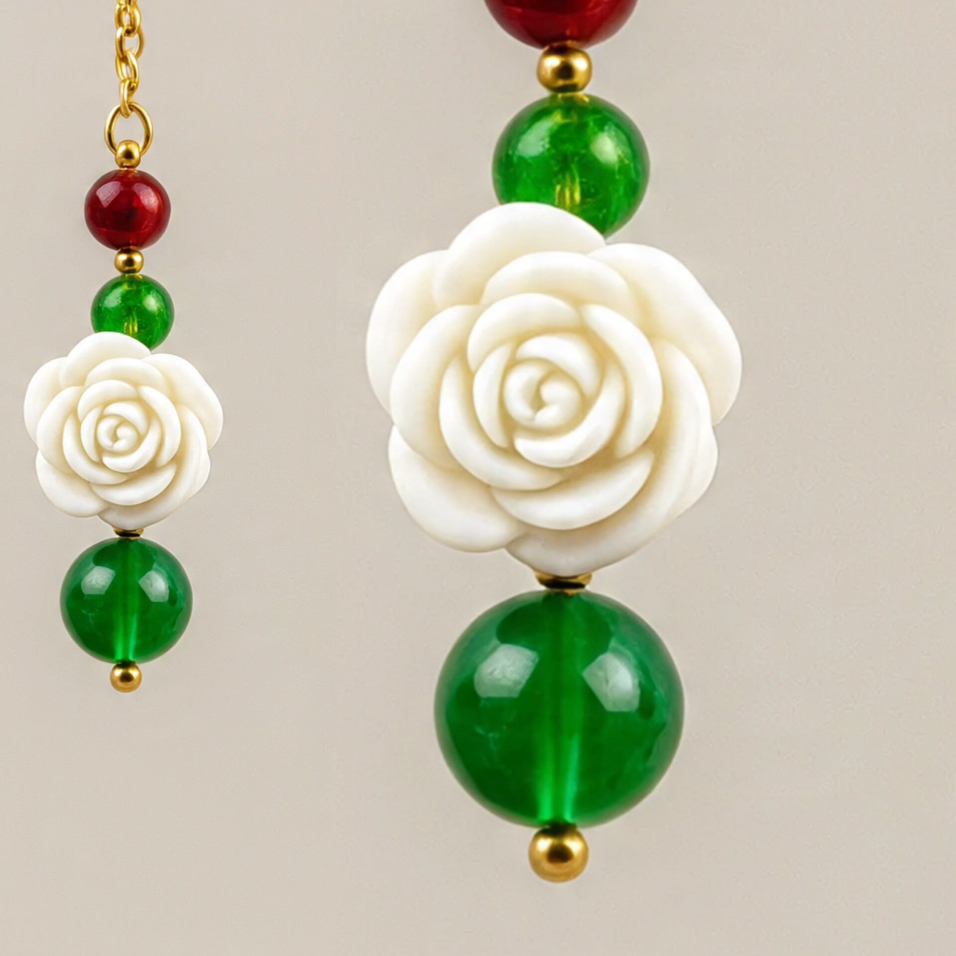 Elegant Rose and Green Bead Earring