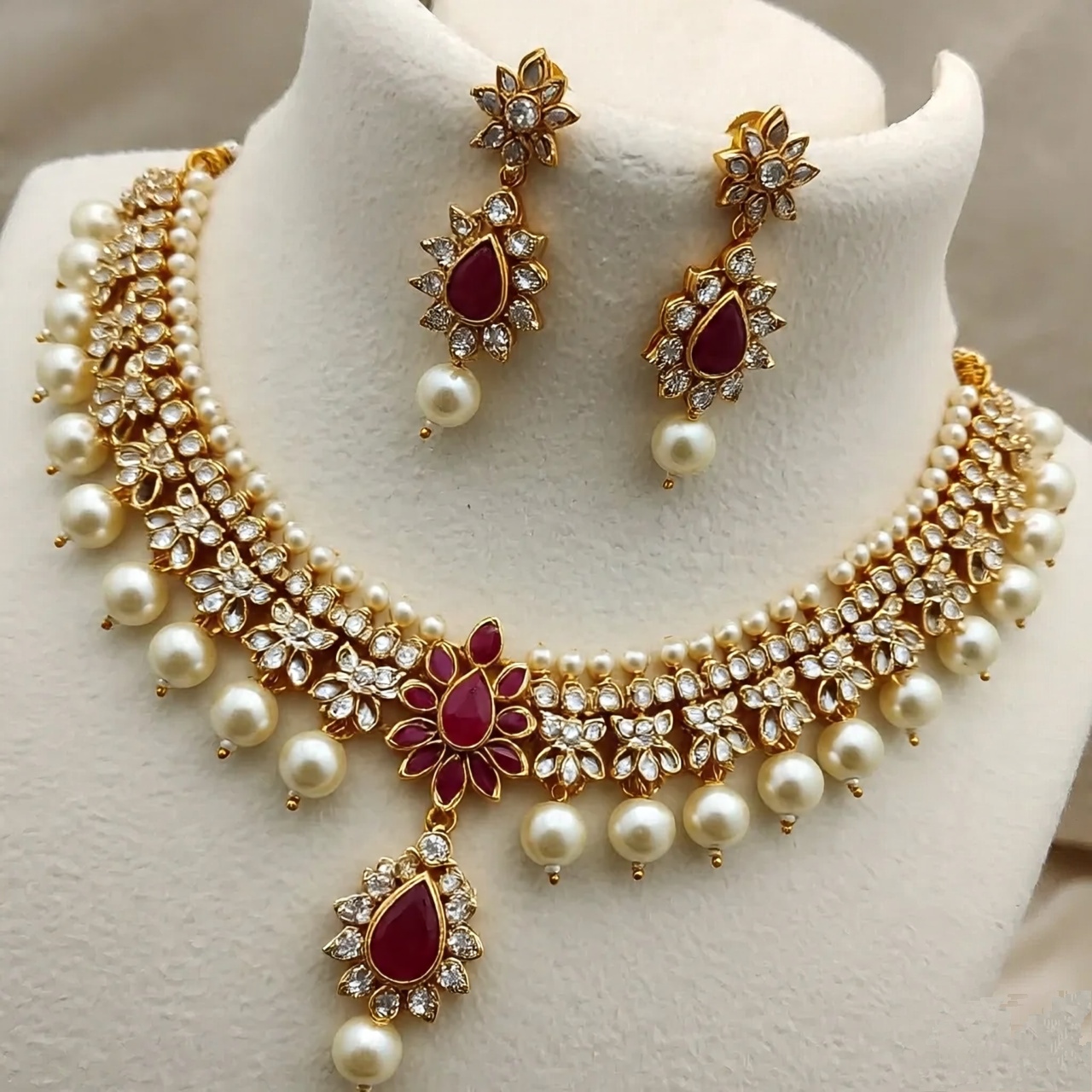 Elegant Pearl and Stone Jewelry Set