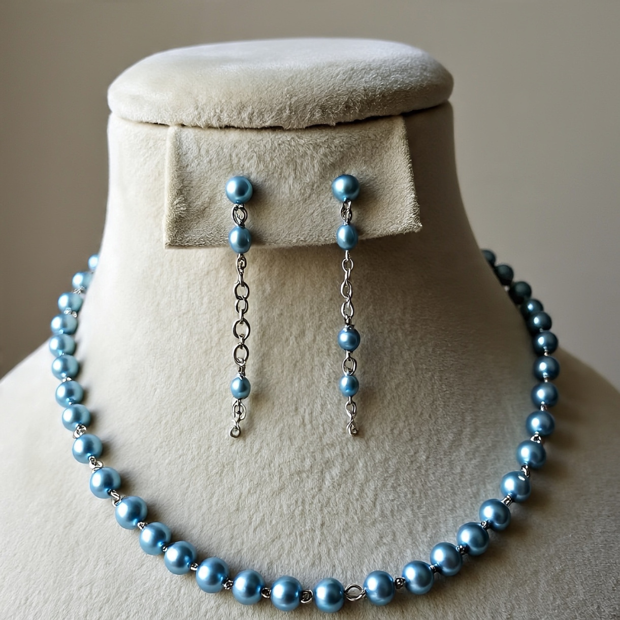 Blue Pearl Necklace and Earring Set