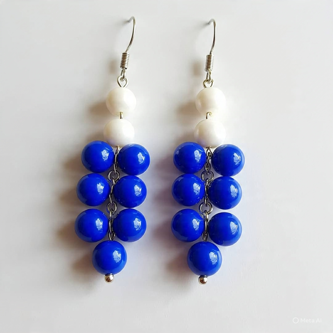 Blue and White Beaded Earrings