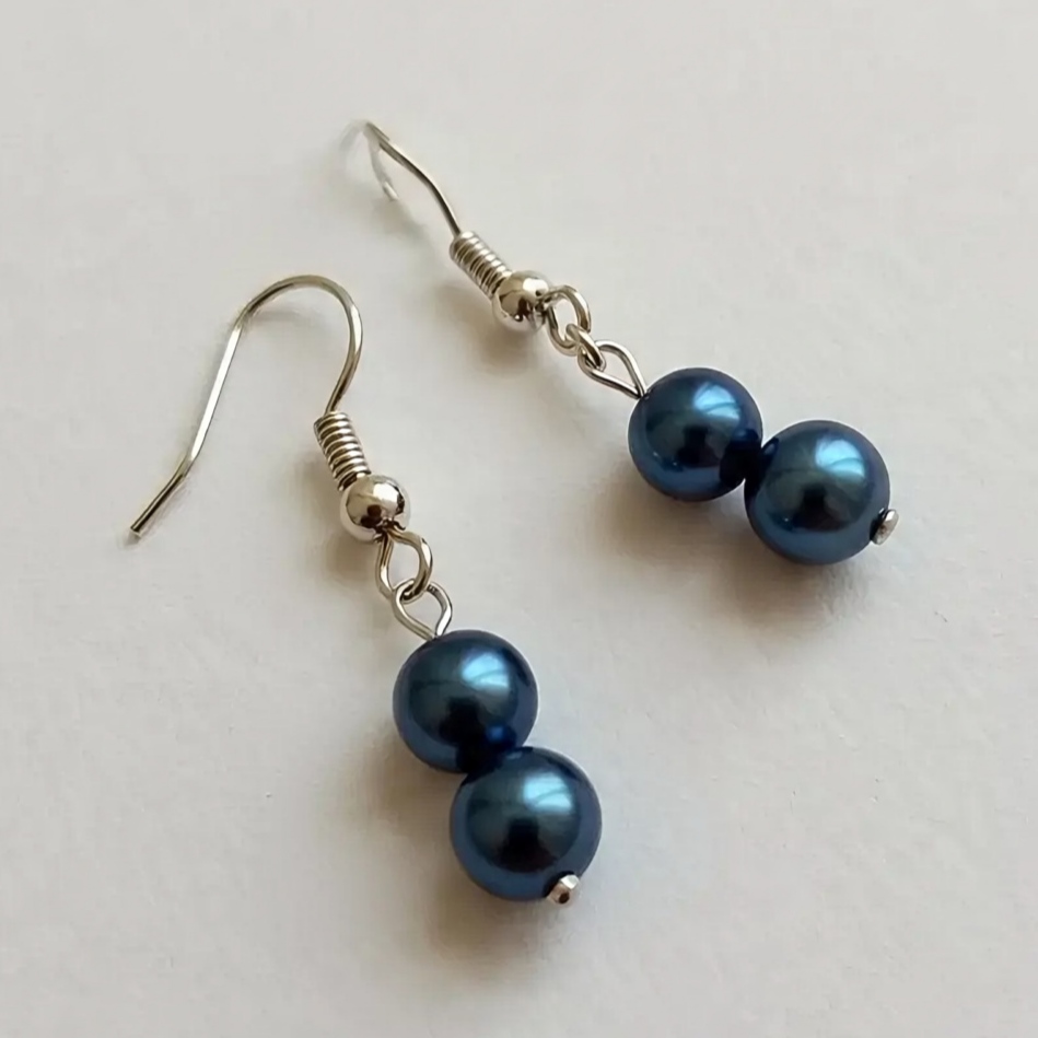 Elegant Blue Pearl Drop Earrings